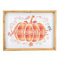 Welcome Plaid Pumpkin Sign