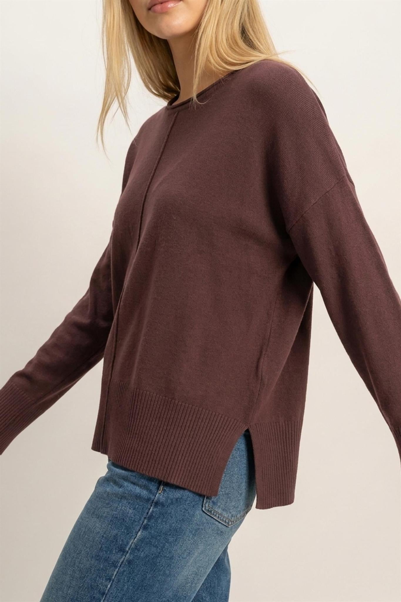 Cocoa Roll Neck Seam Detail Sweater