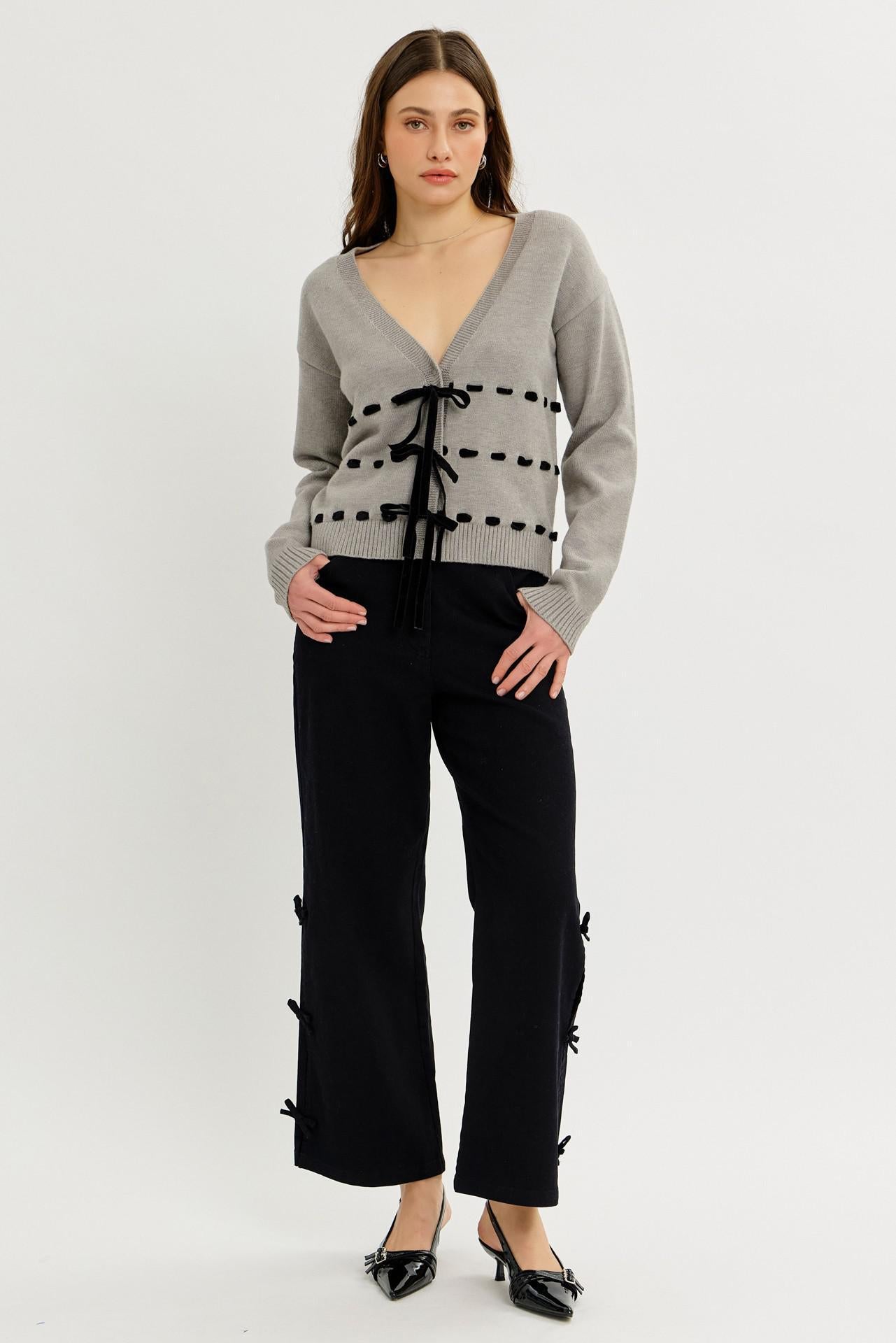 Garment Washed Side Bow Detail Western Pants