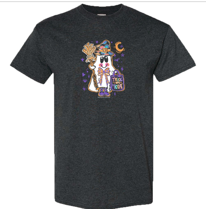 SC Soft Trick Or Treat Ghost Front Print - Dark Heather