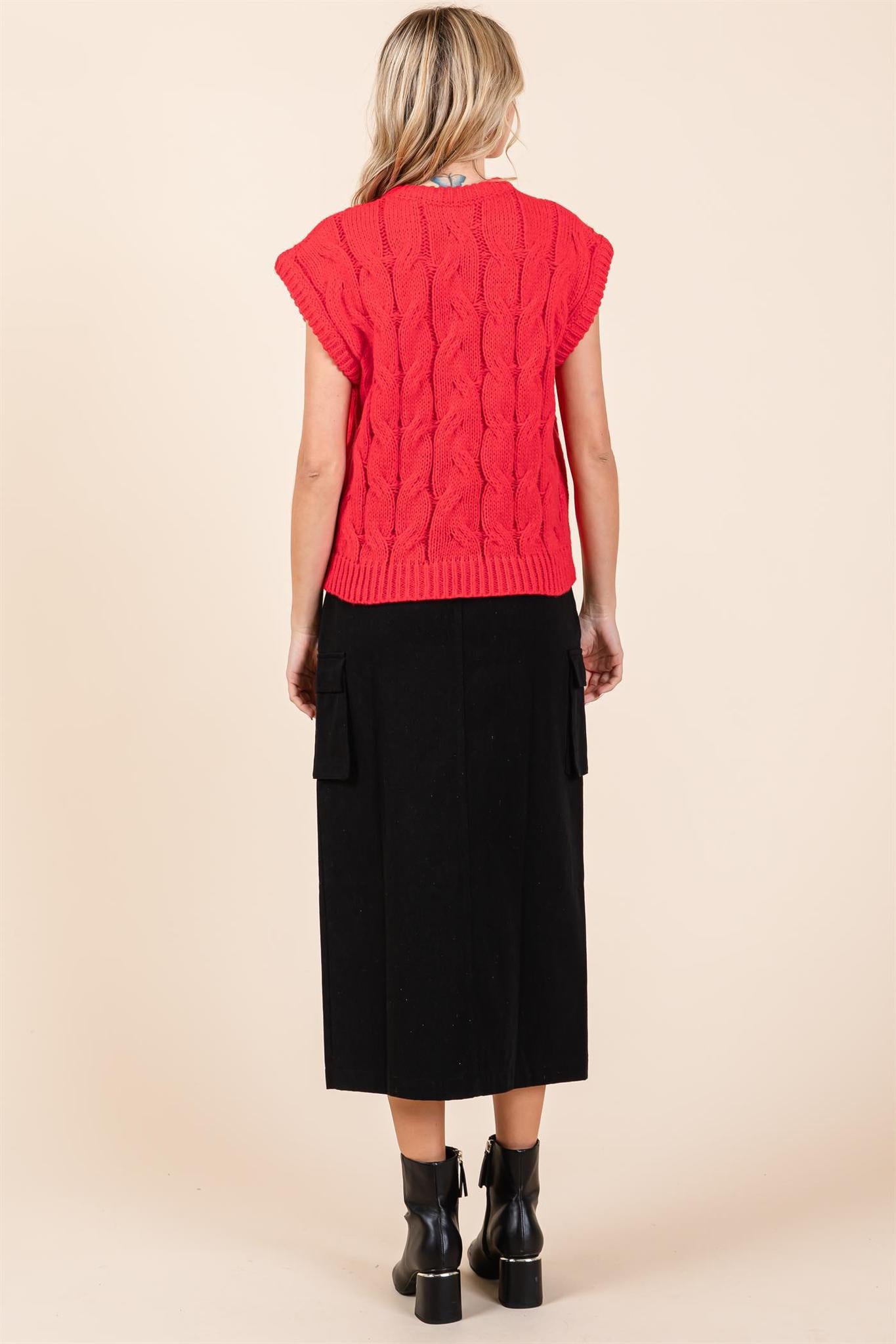 Red Cable Knit Sweater Vest