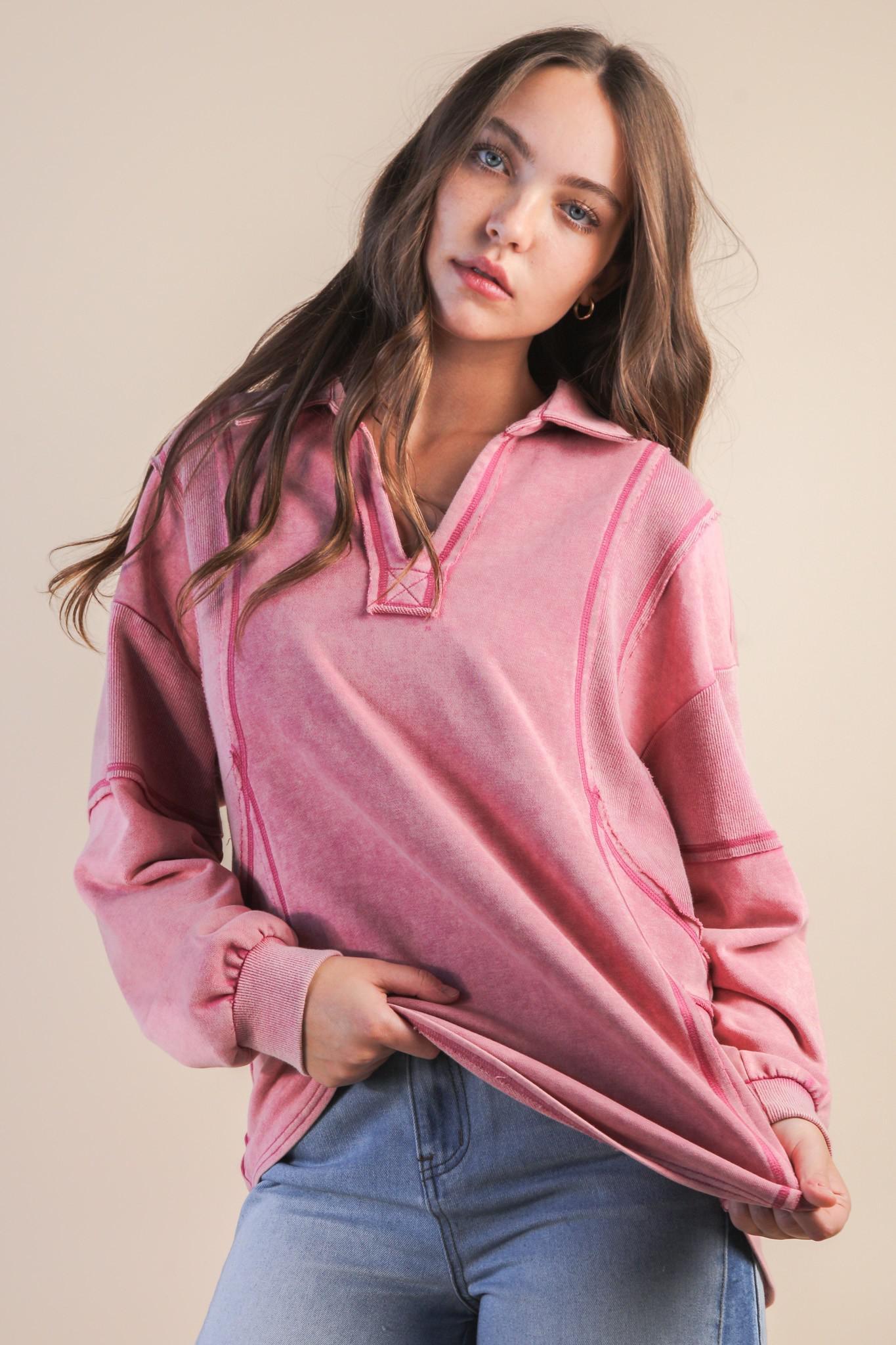 Mauve Mineral Washed Oversized Pullover