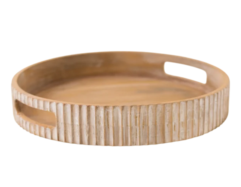 T109 Ribbed Wood Tray w/Handles 12" x 12" x 2"