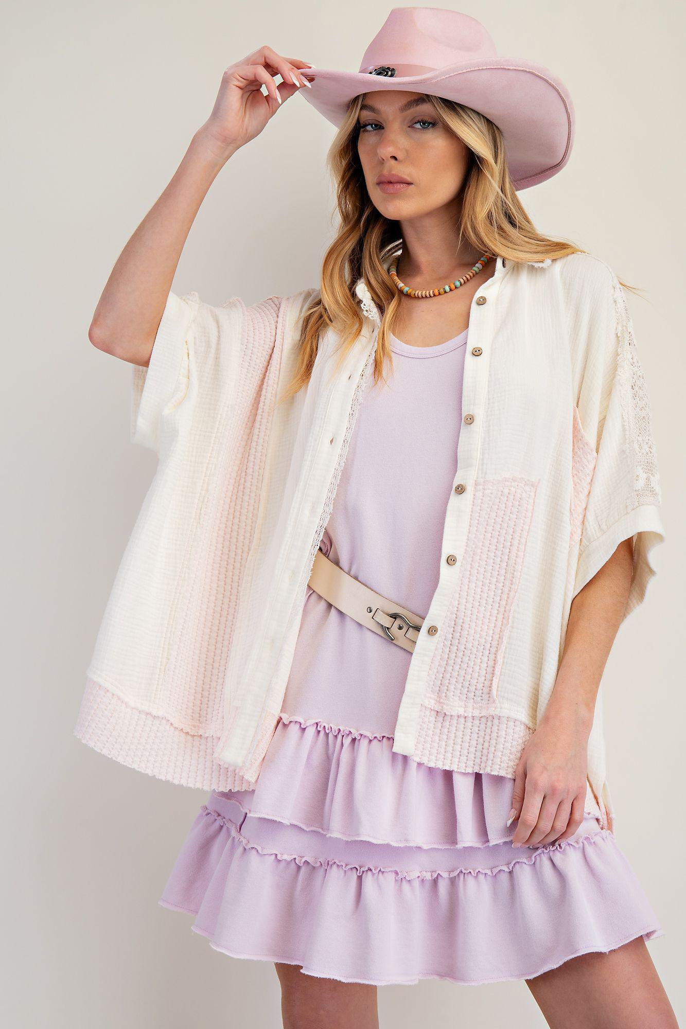 Ivory Cotton Gauze Button Blouse