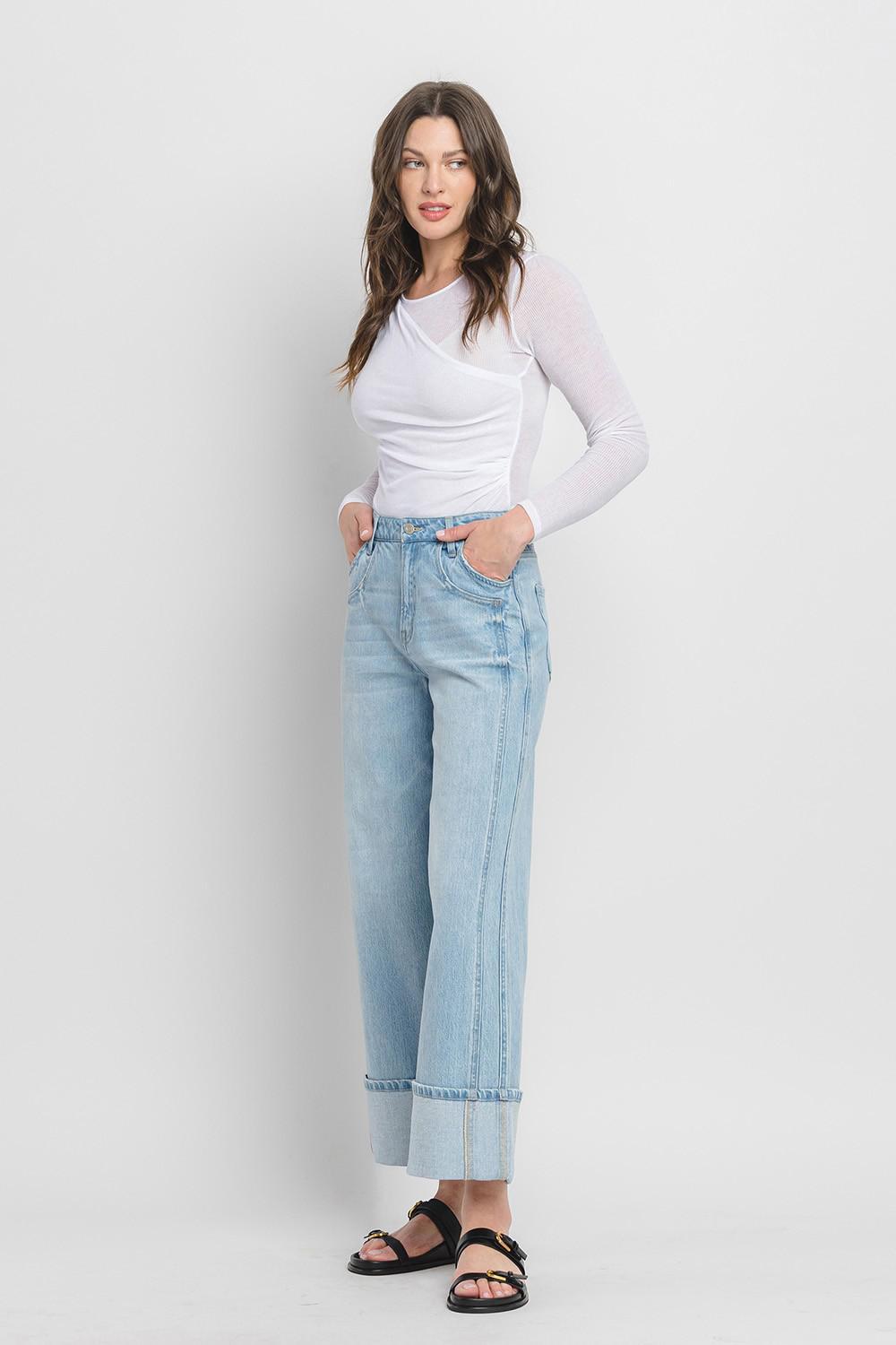 Super High Rise Cuffed Baggy Wide Jeans