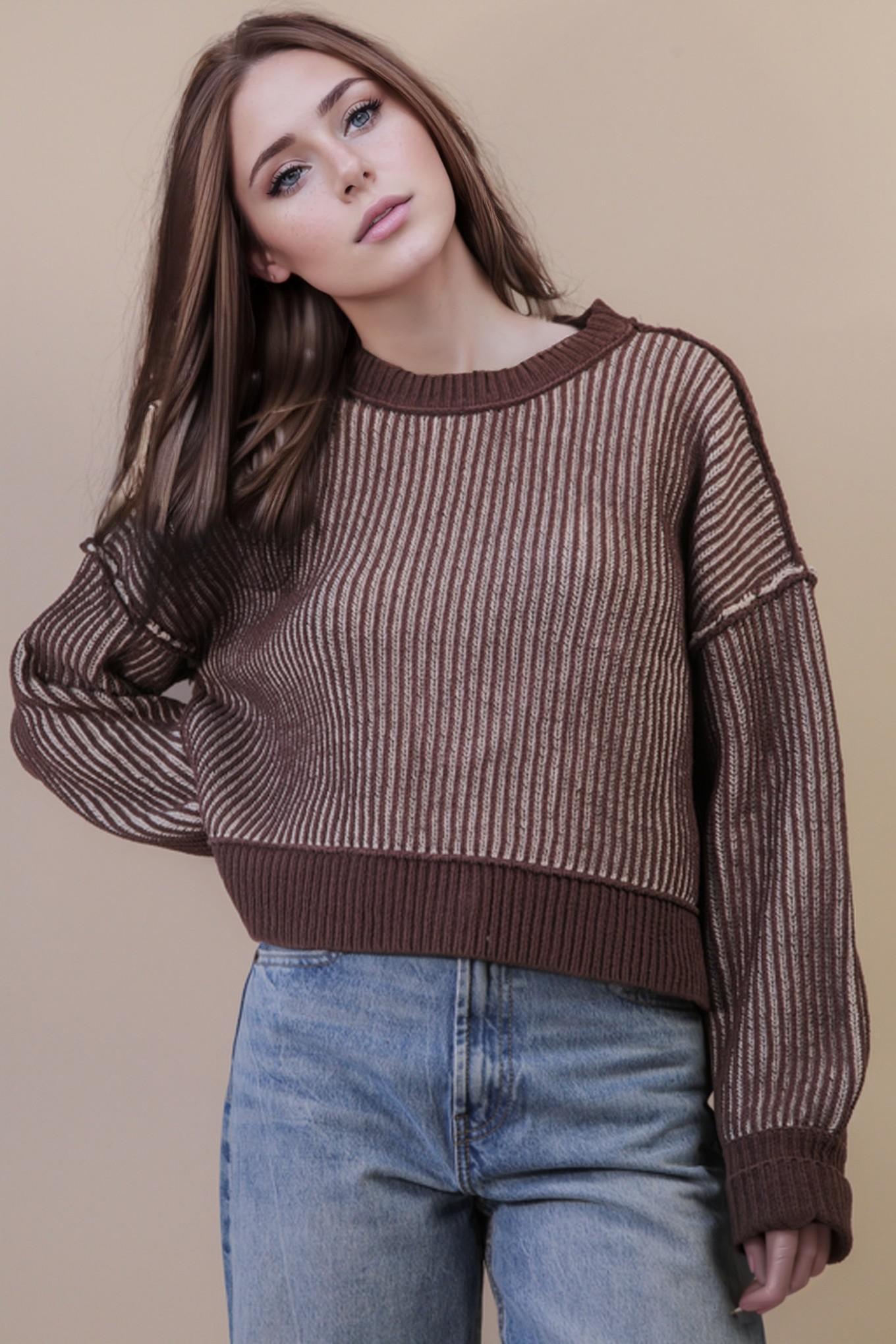 Two-Tone Striped Casual Stripe Sweater