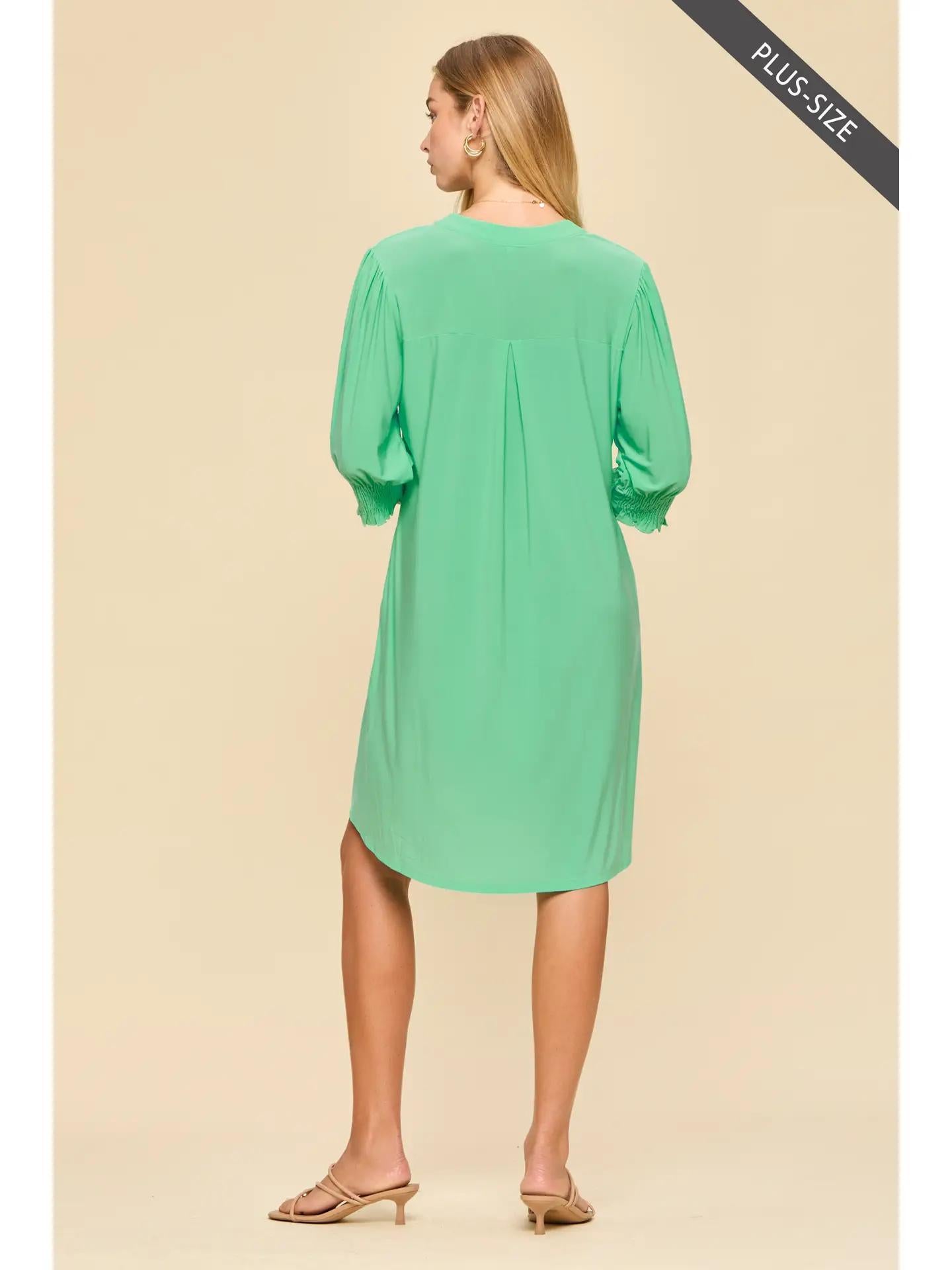 Aqua Mint Smocked Sleeve Lizzy Collar Shirt Dress
