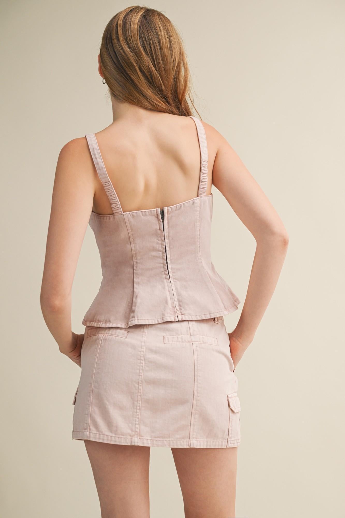 Sleeveless Garment-Dyed Washed Denim Top