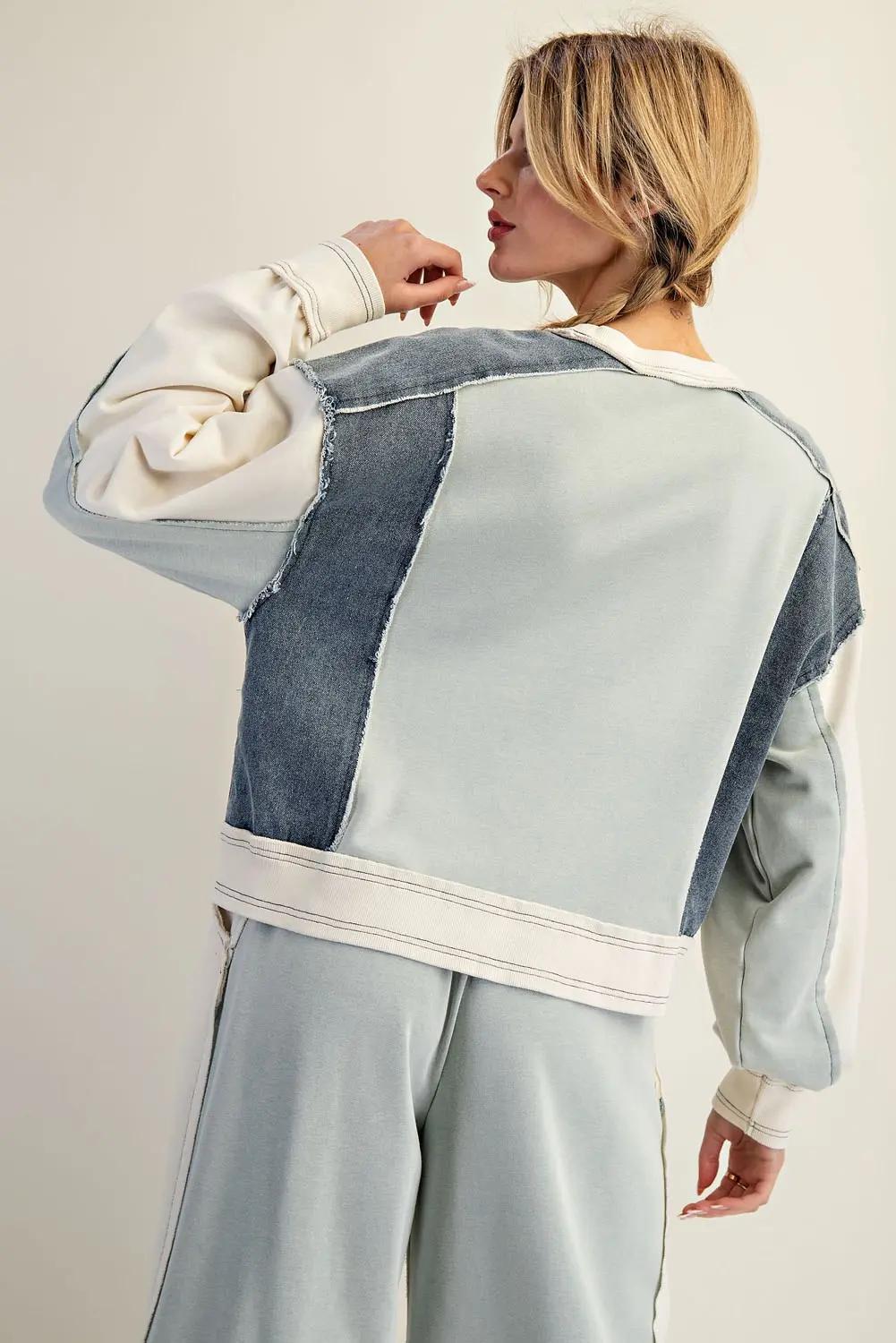 Frayed Sage Block Long Sleeve Pullover