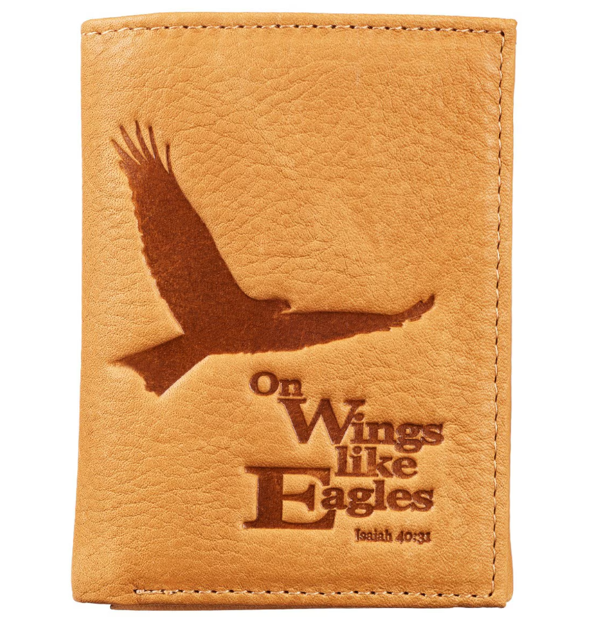 Wings Like Eagles Camel Tan Full Grain Leather Trifold Wallet