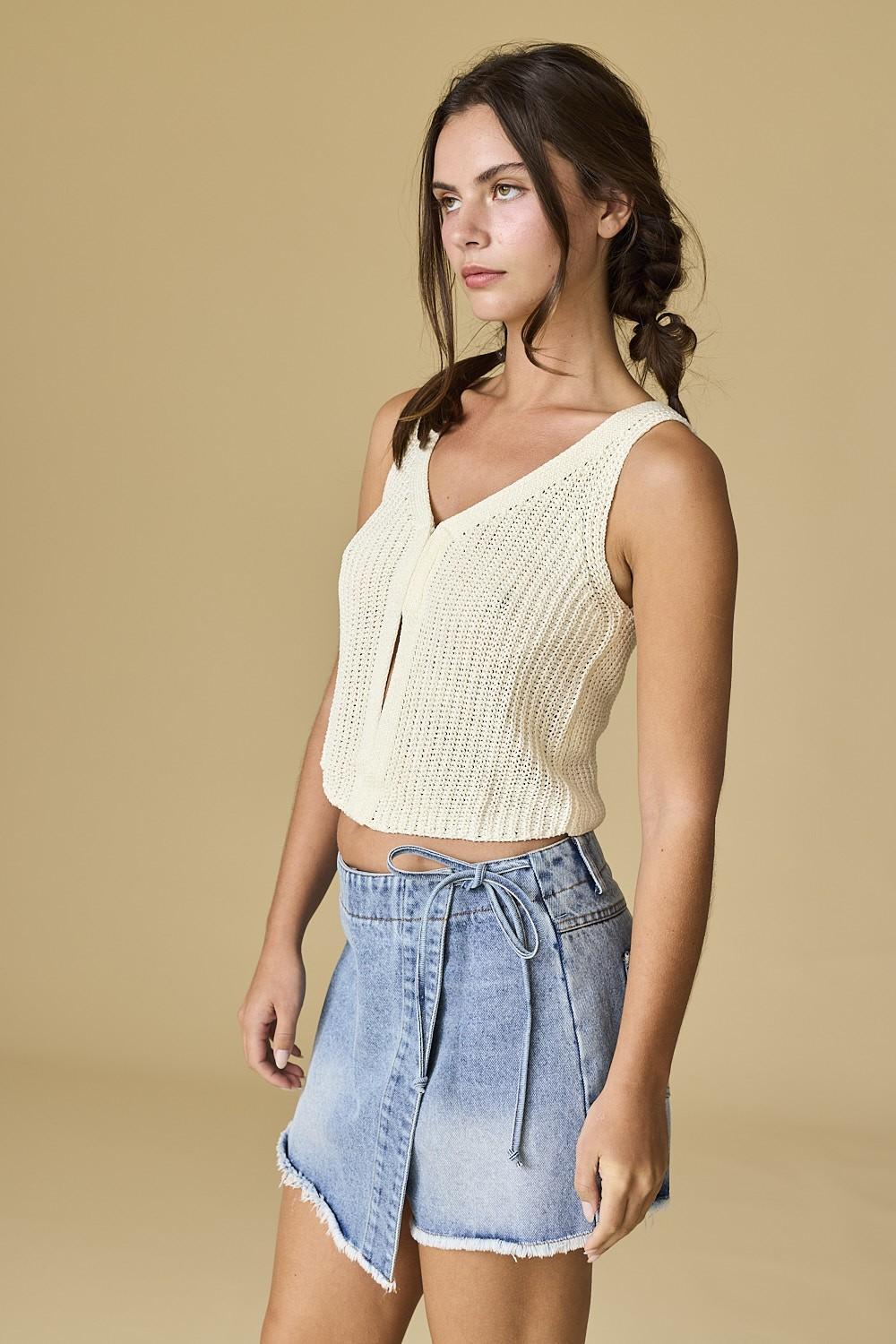 Jaylani V-neck Crop Length Ribbed Knit Vest