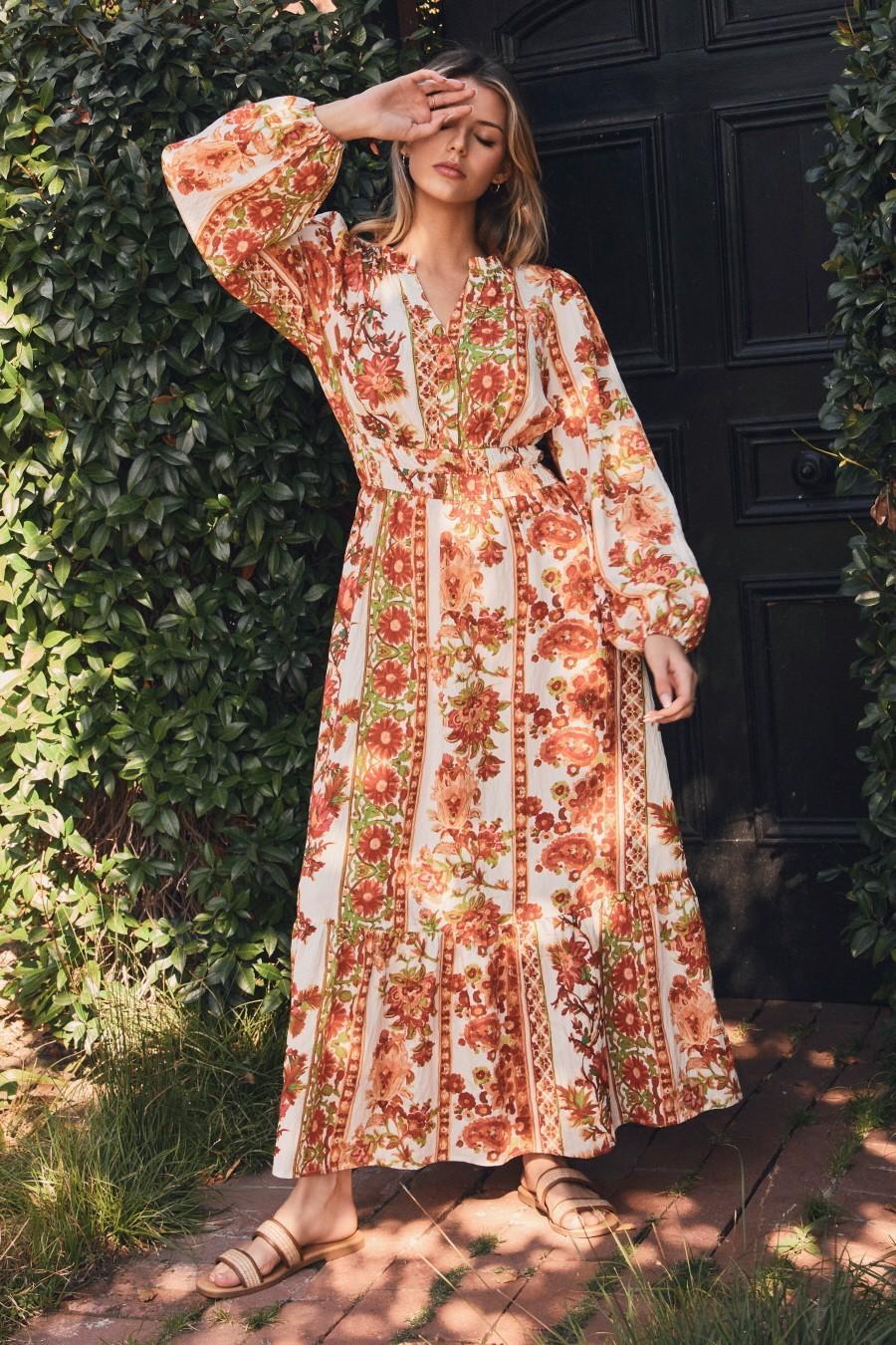 Bohemian Garden Printed Midi Dress - PLUS
