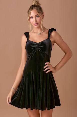 Velvet Ruffle Sweetheart Dress