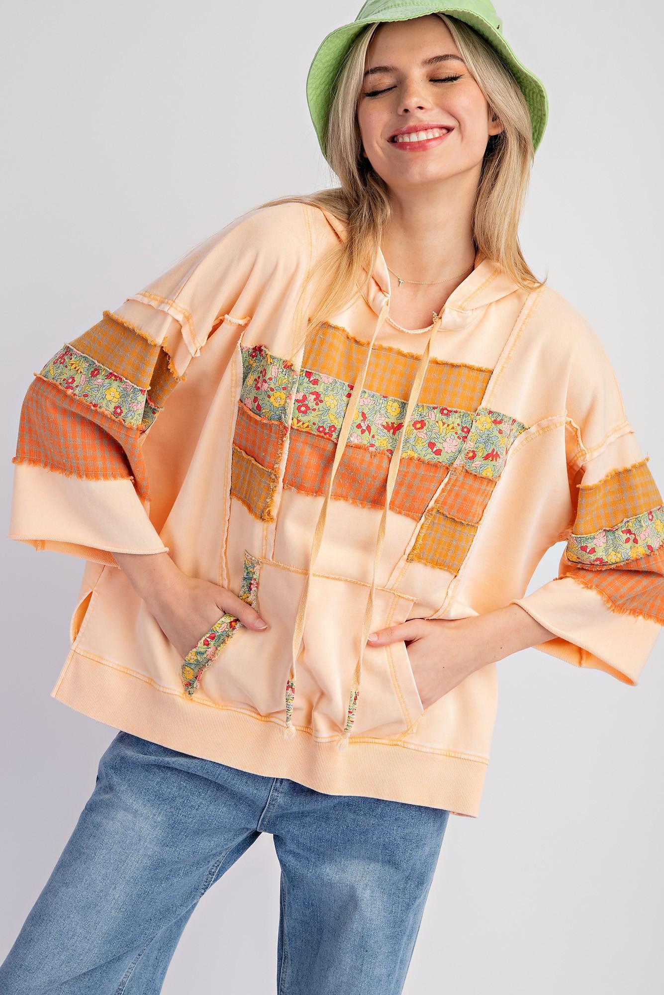 Taupe Patchwork Print Hoodie