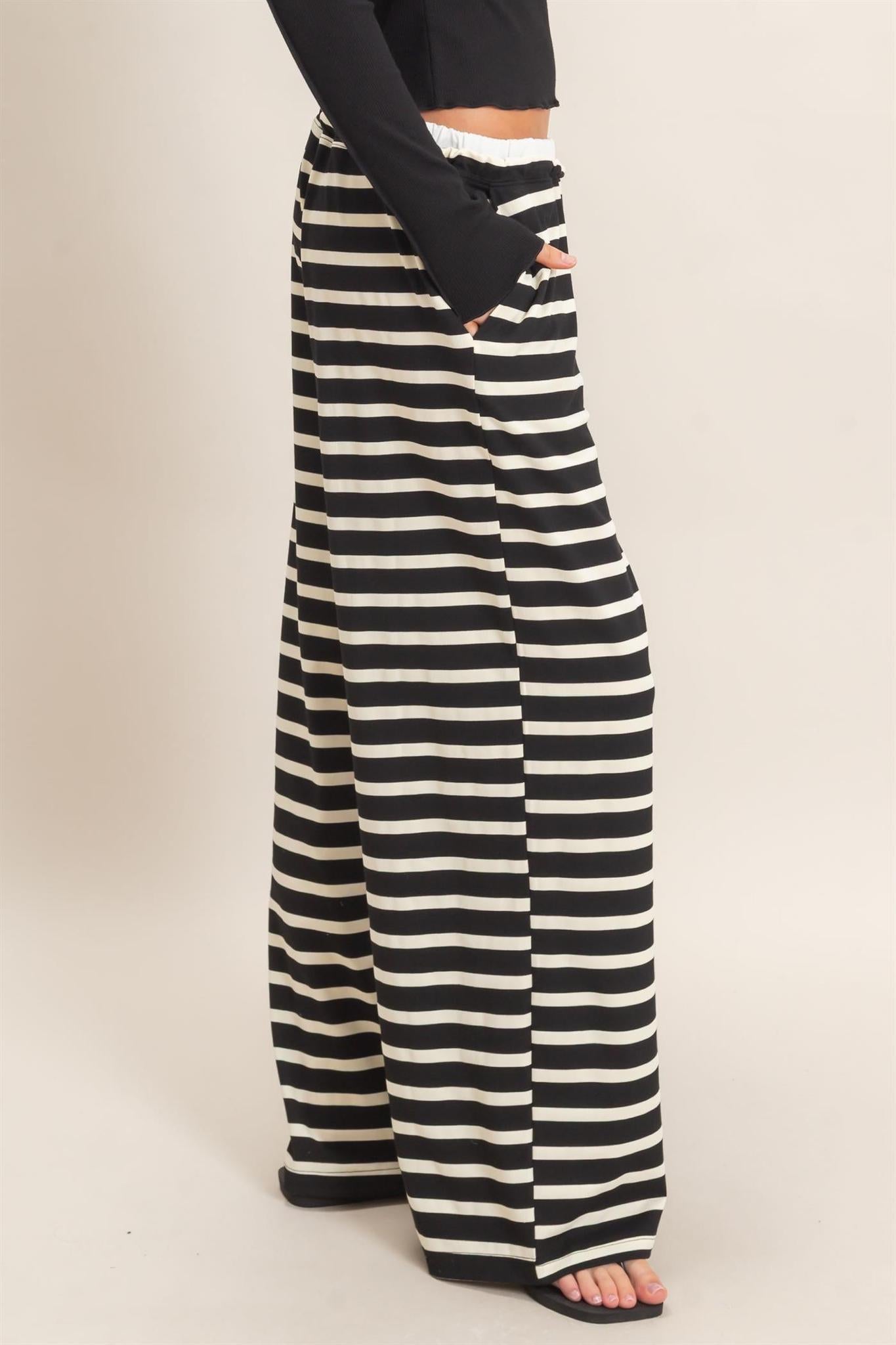 Black/Cream Striped Wide-leg Pants