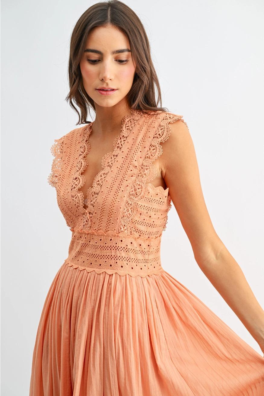 Orange Lace Boho Midi Dress