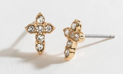 Gold Crystal Cross Earrings