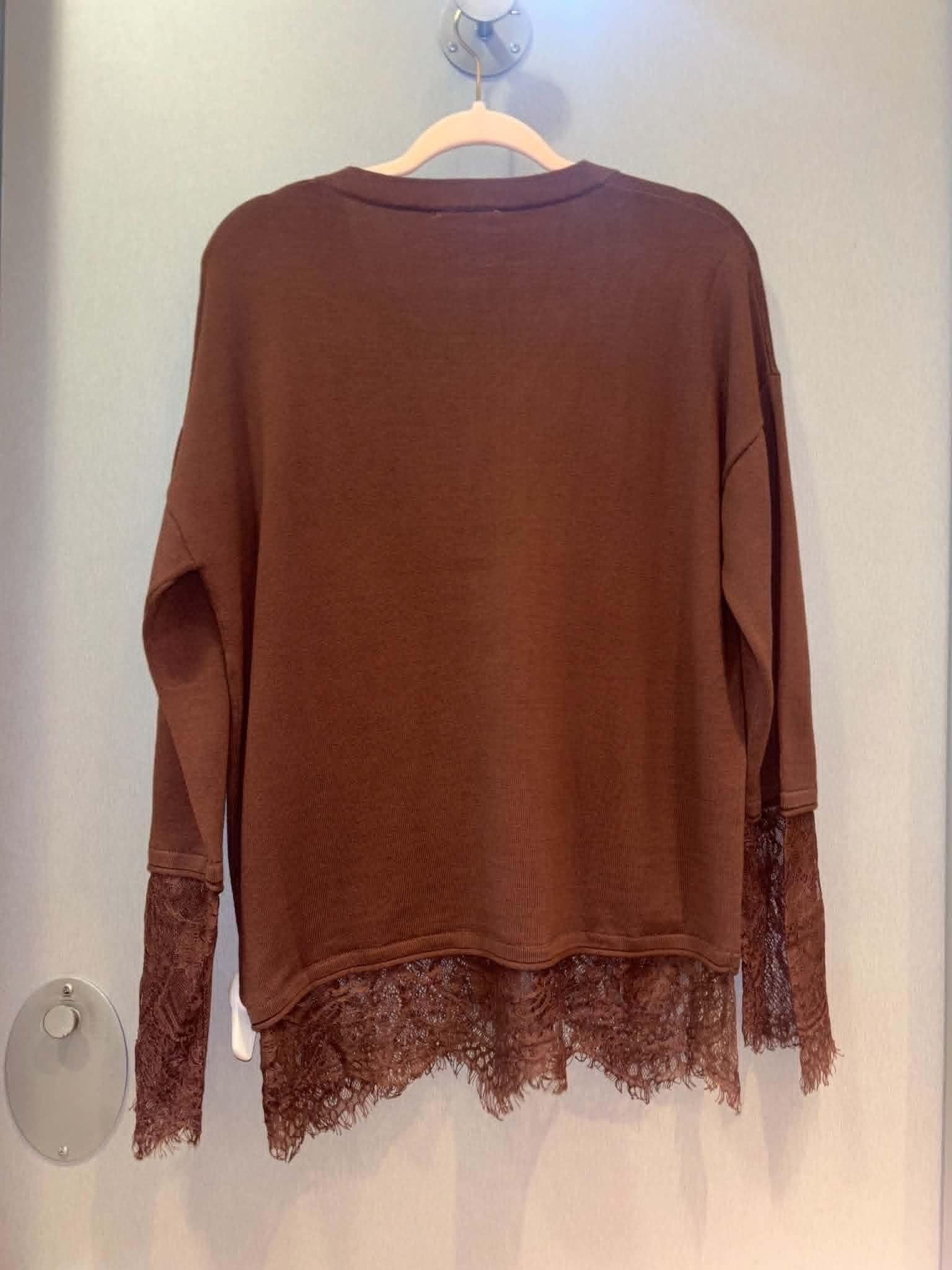 V Neck Sweater w/ Lace Sleeves & Bottom