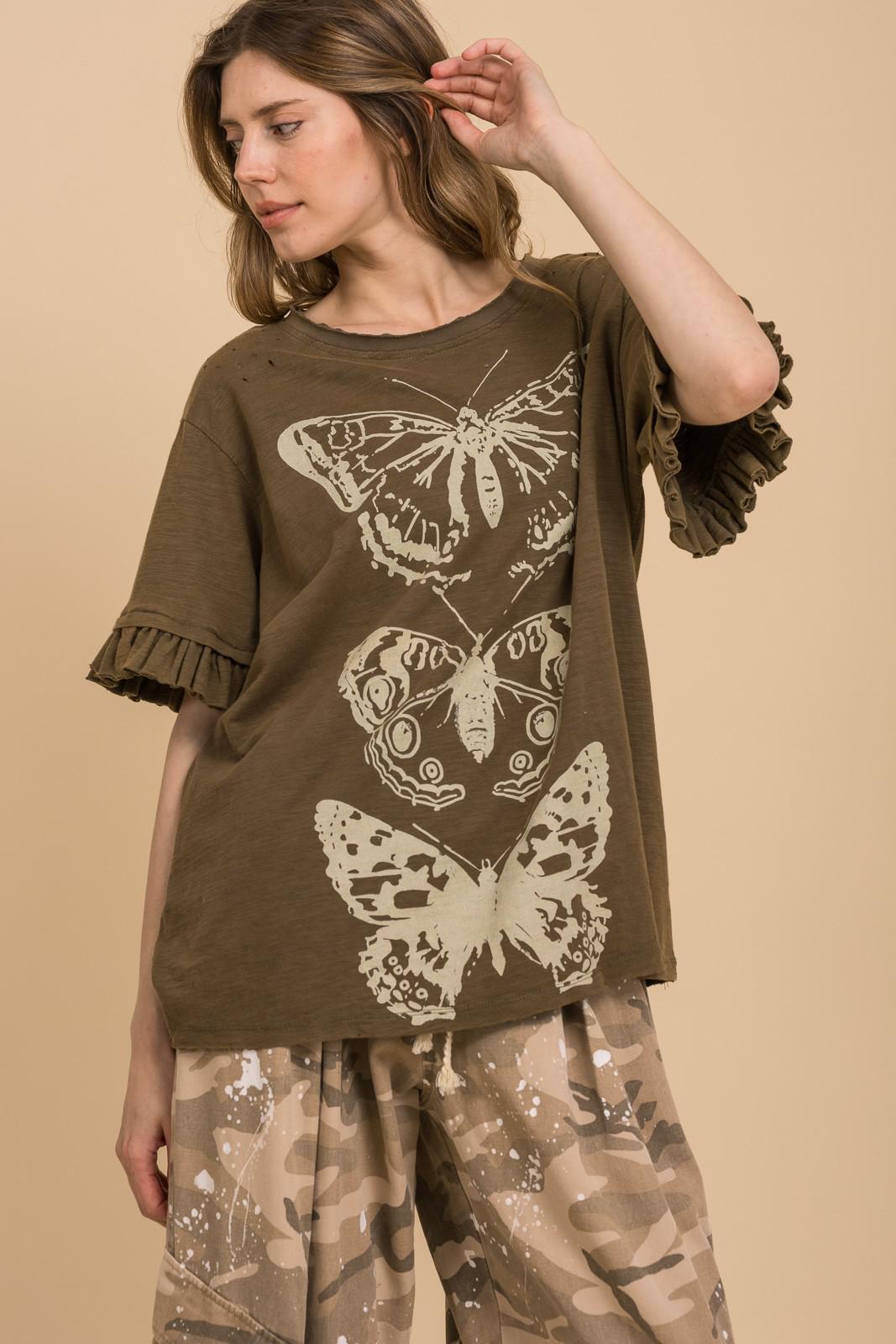 Short Ruffle Sleeve Butterfly Top