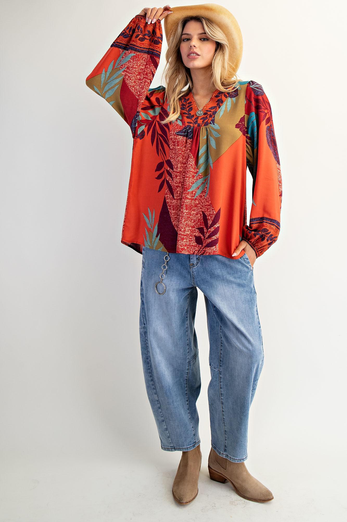 Rose Green Rayon Challis Blouse
