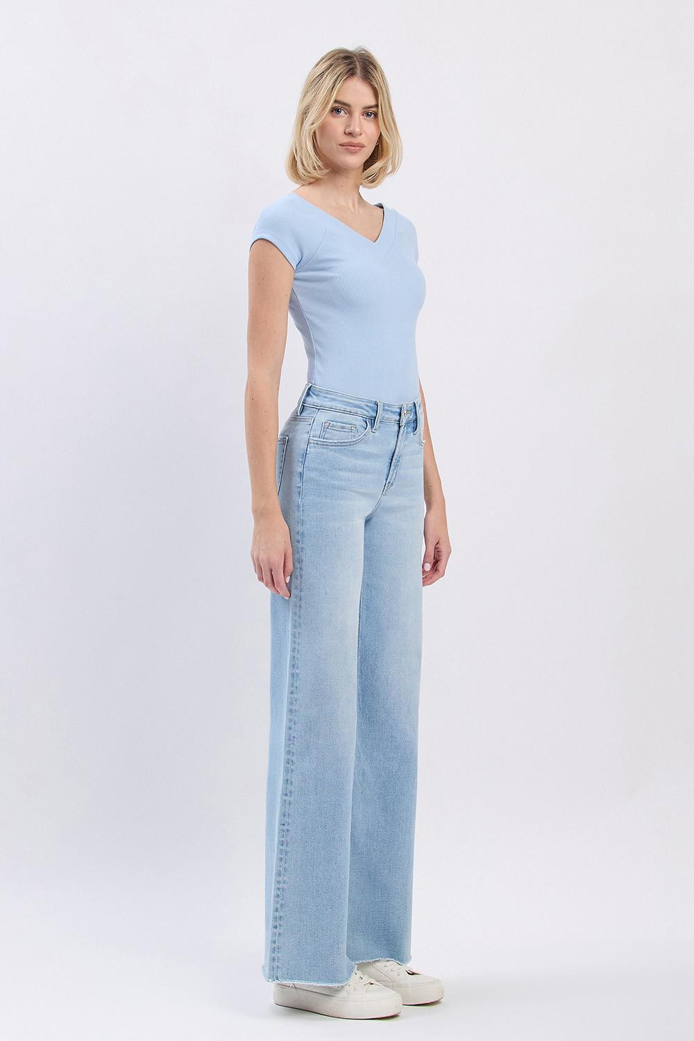 High Rise Raw Hem Wide Leg Jeans
