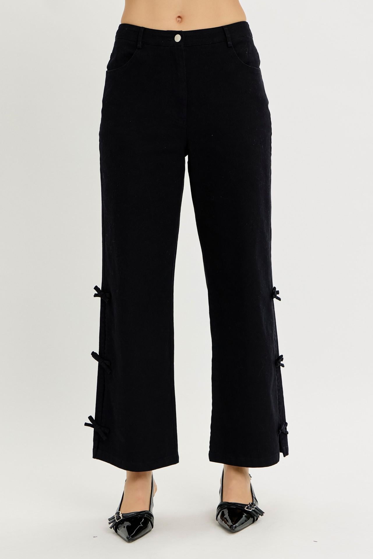 Garment Washed Side Bow Detail Western Pants
