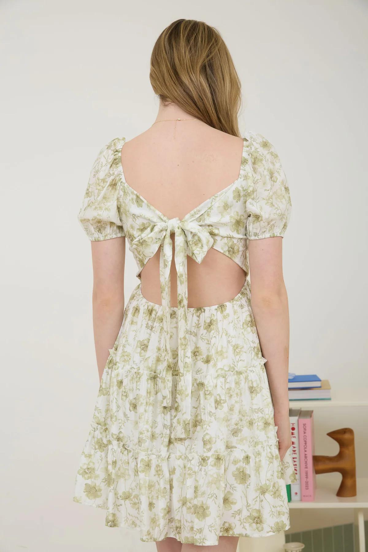 OPEN BACK TIE TIERED MINI DRESS