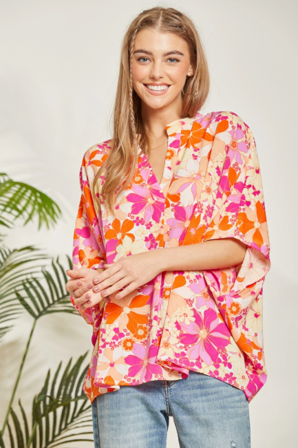 Peach Orange Floral Flow Blouse