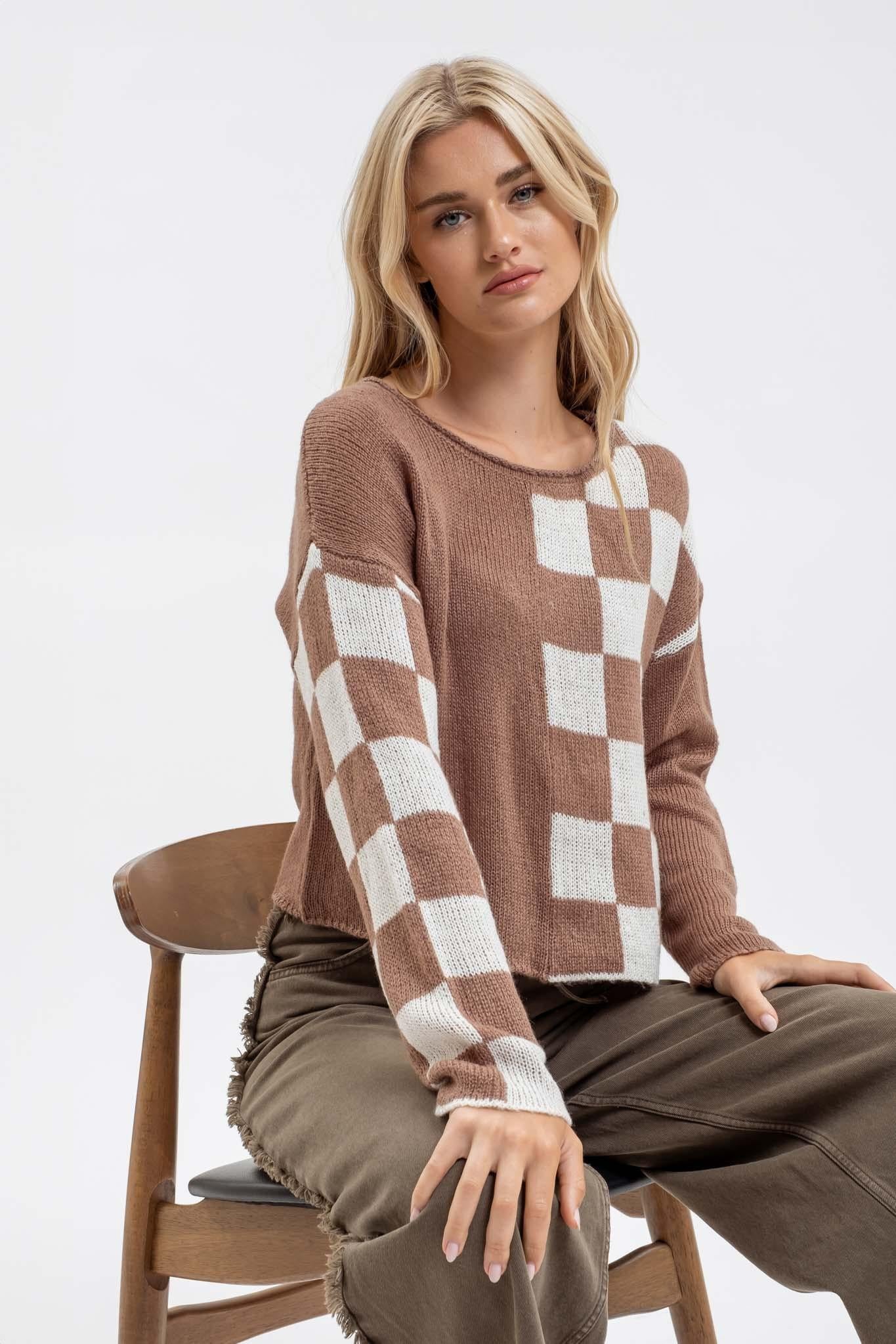 Checkered Mocha Sweater