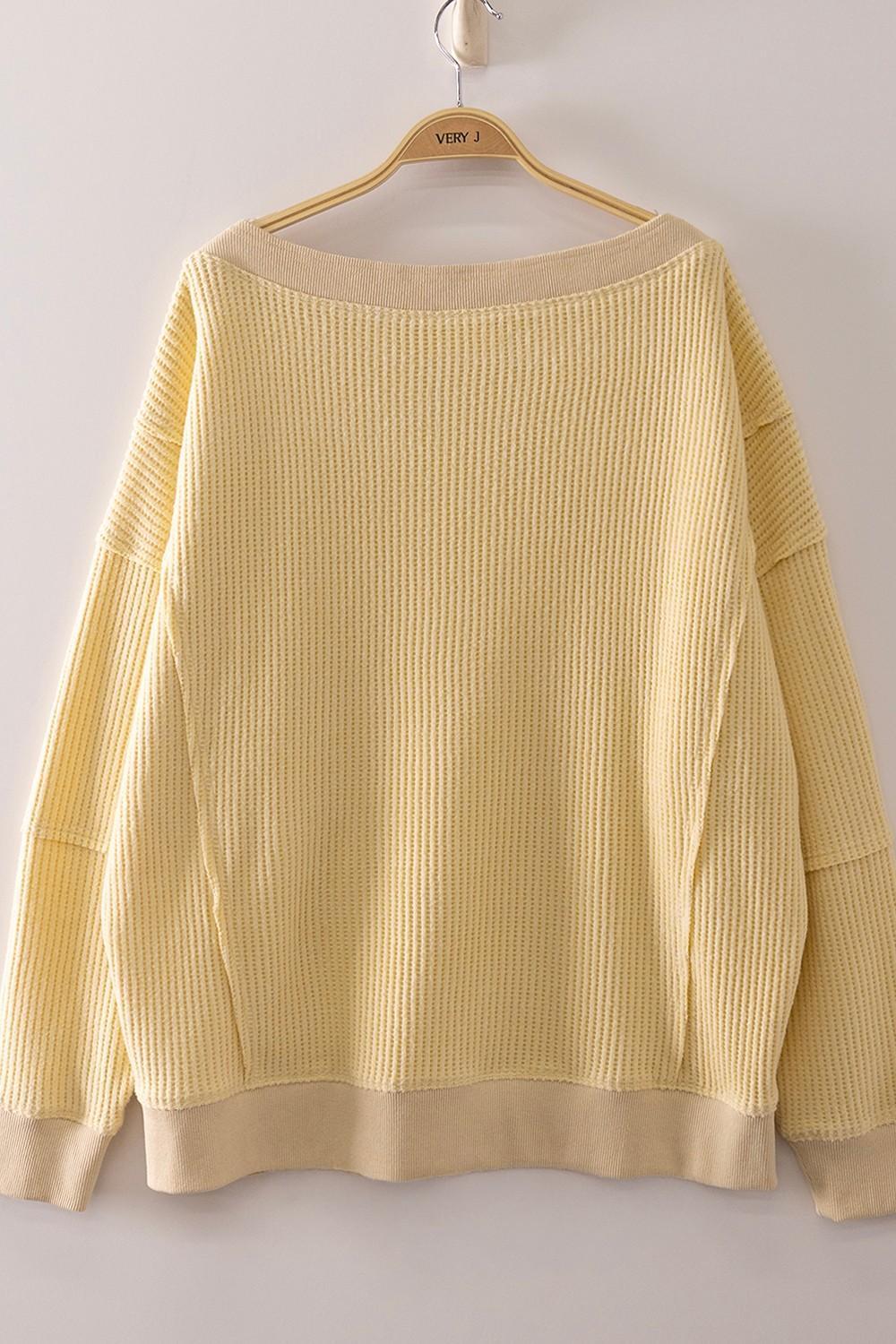 Boat Neck Waffle Knit Top