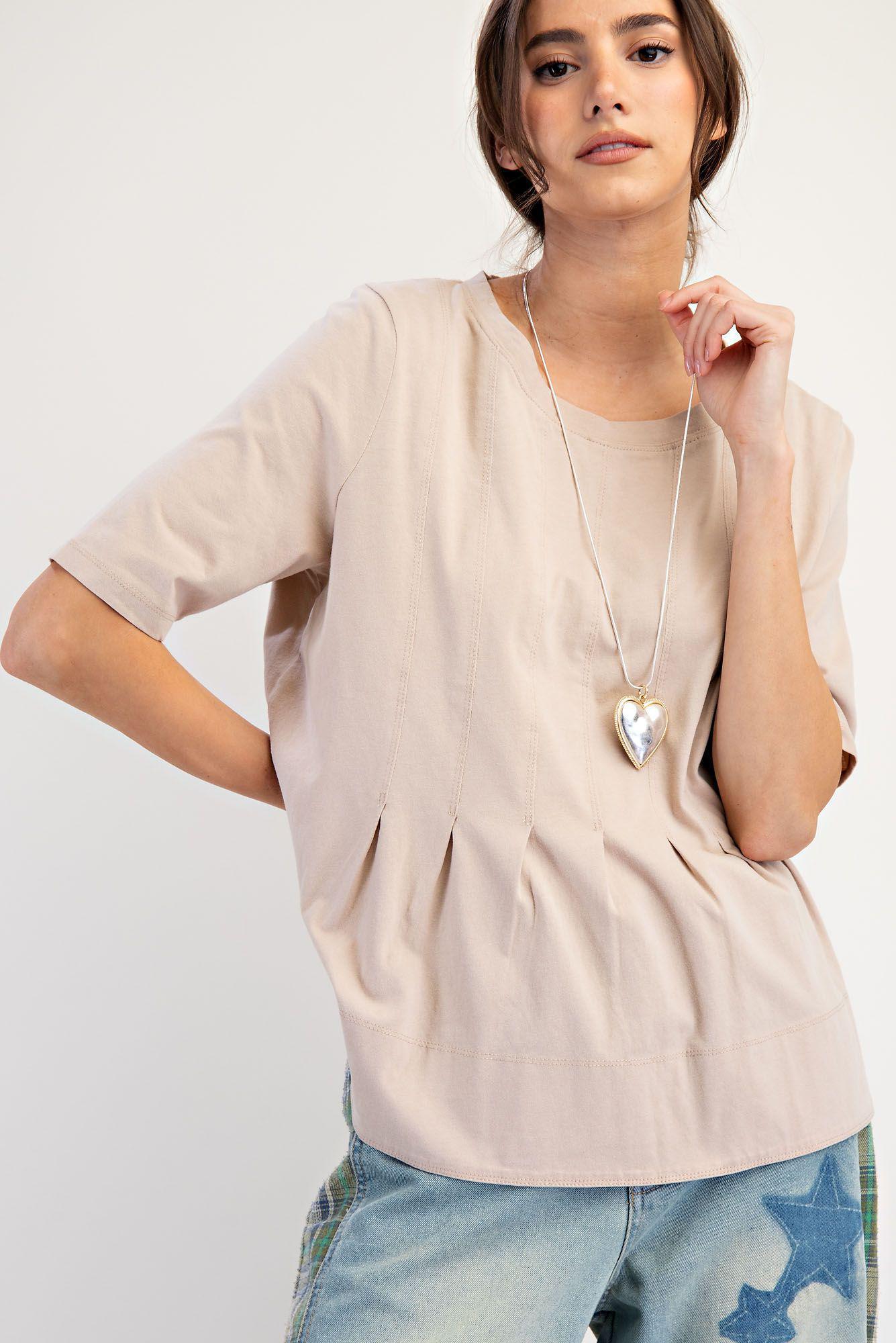 Pleated Cotton Khaki Wash Top