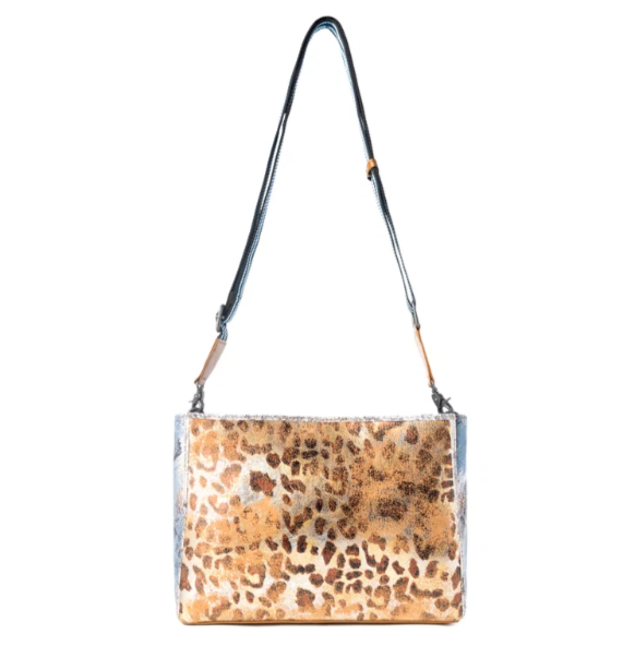 Safari Glow Leather Bag for Women in Brown with metallic detail and shoulder strap