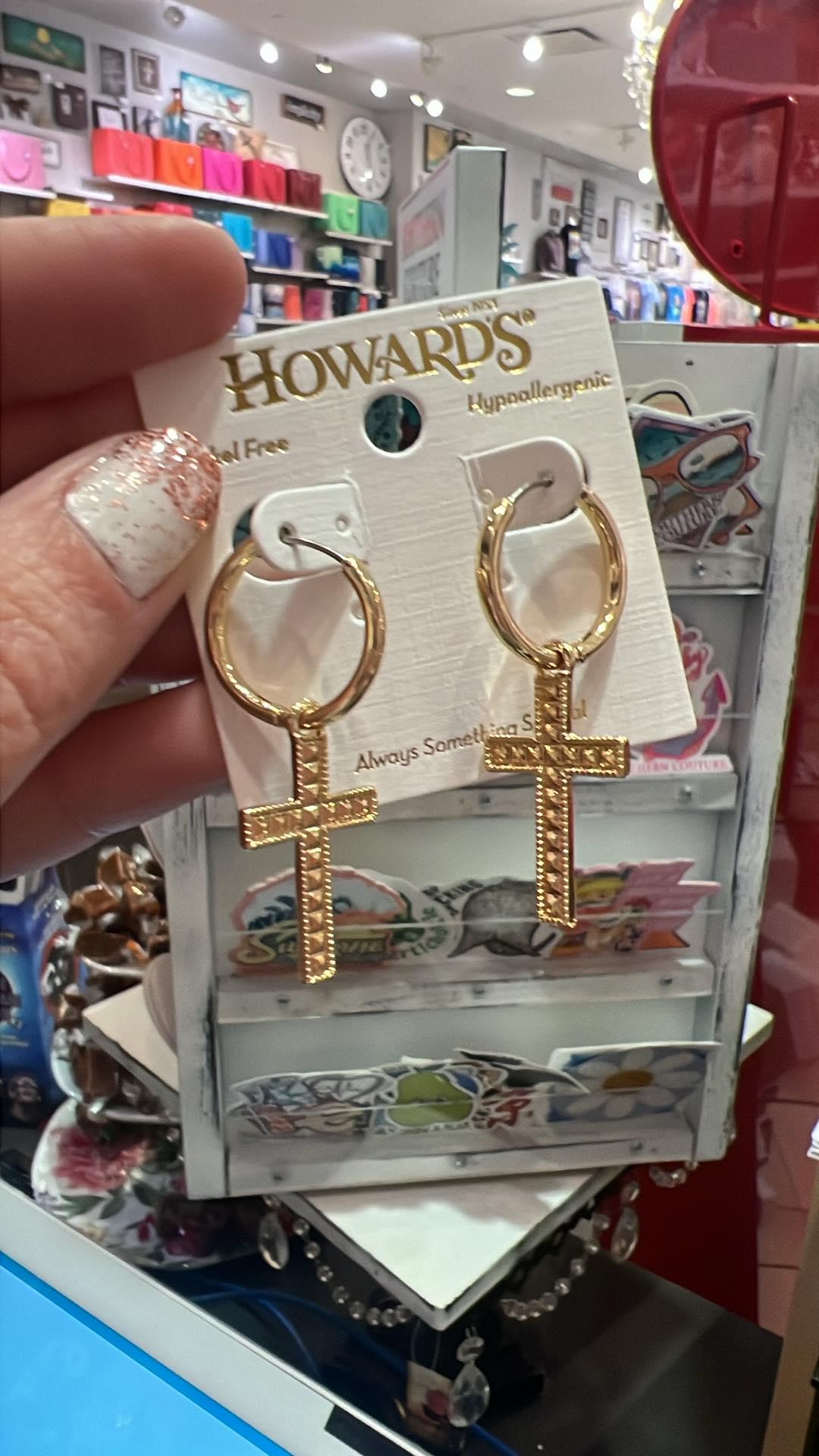 Textured Mini Hoop Cross Earrings