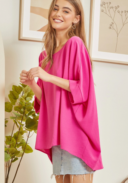 Plus Hot Pink Poncho Breezy Blouse