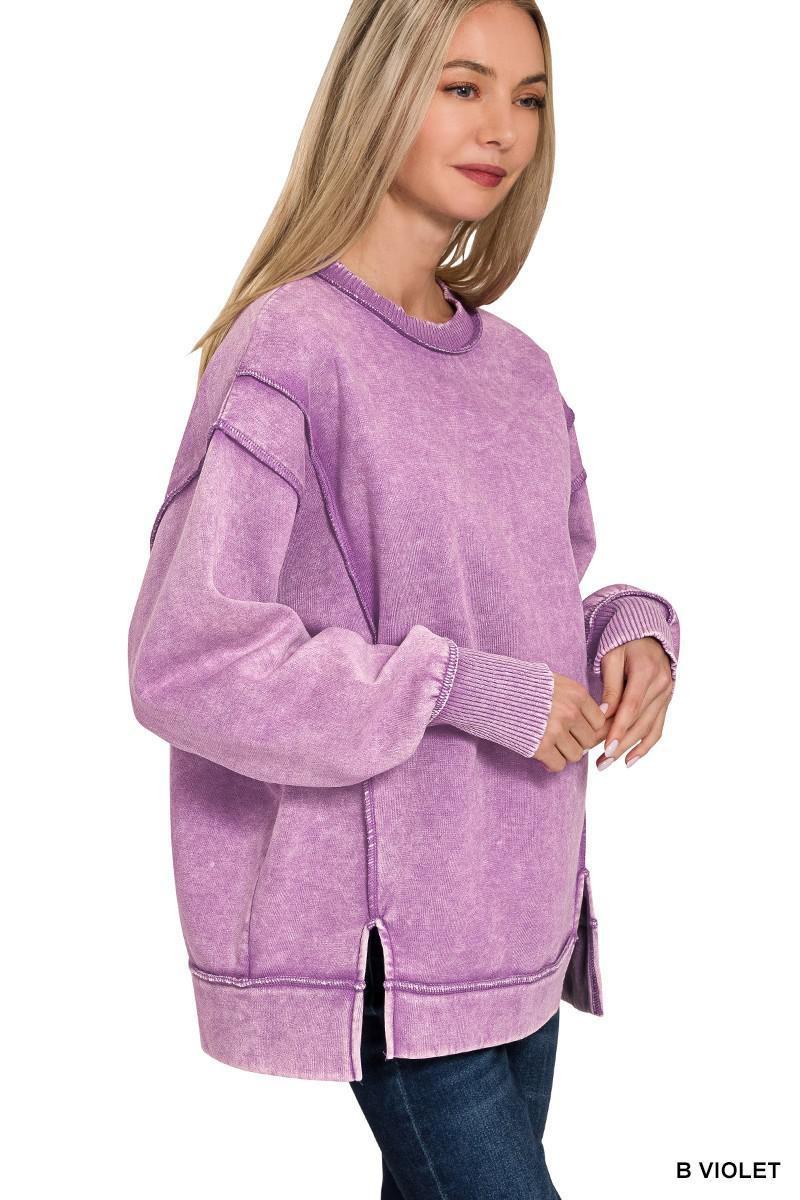 Acid Wash Exposed-Seam Sweatshirt