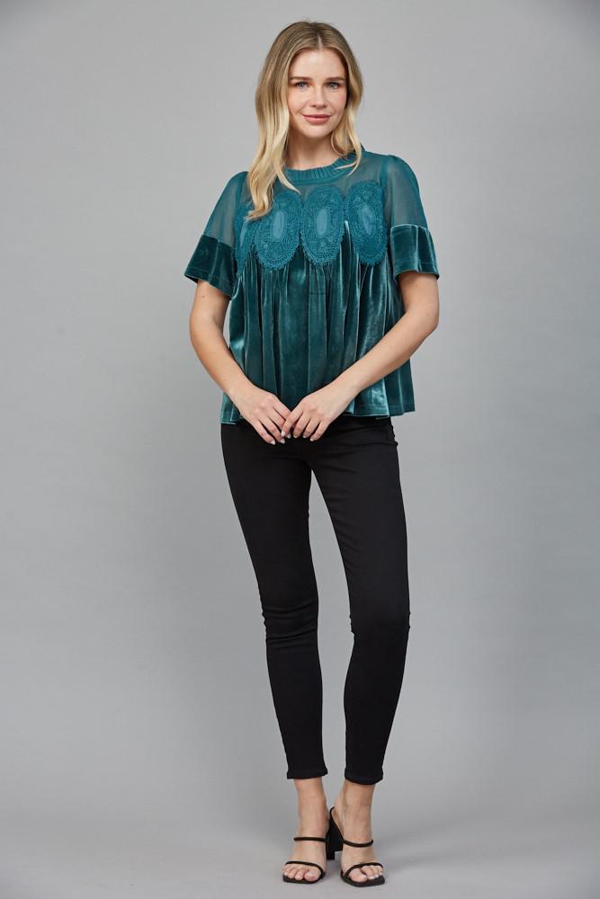 Lace Detail Velvet Babydoll Top