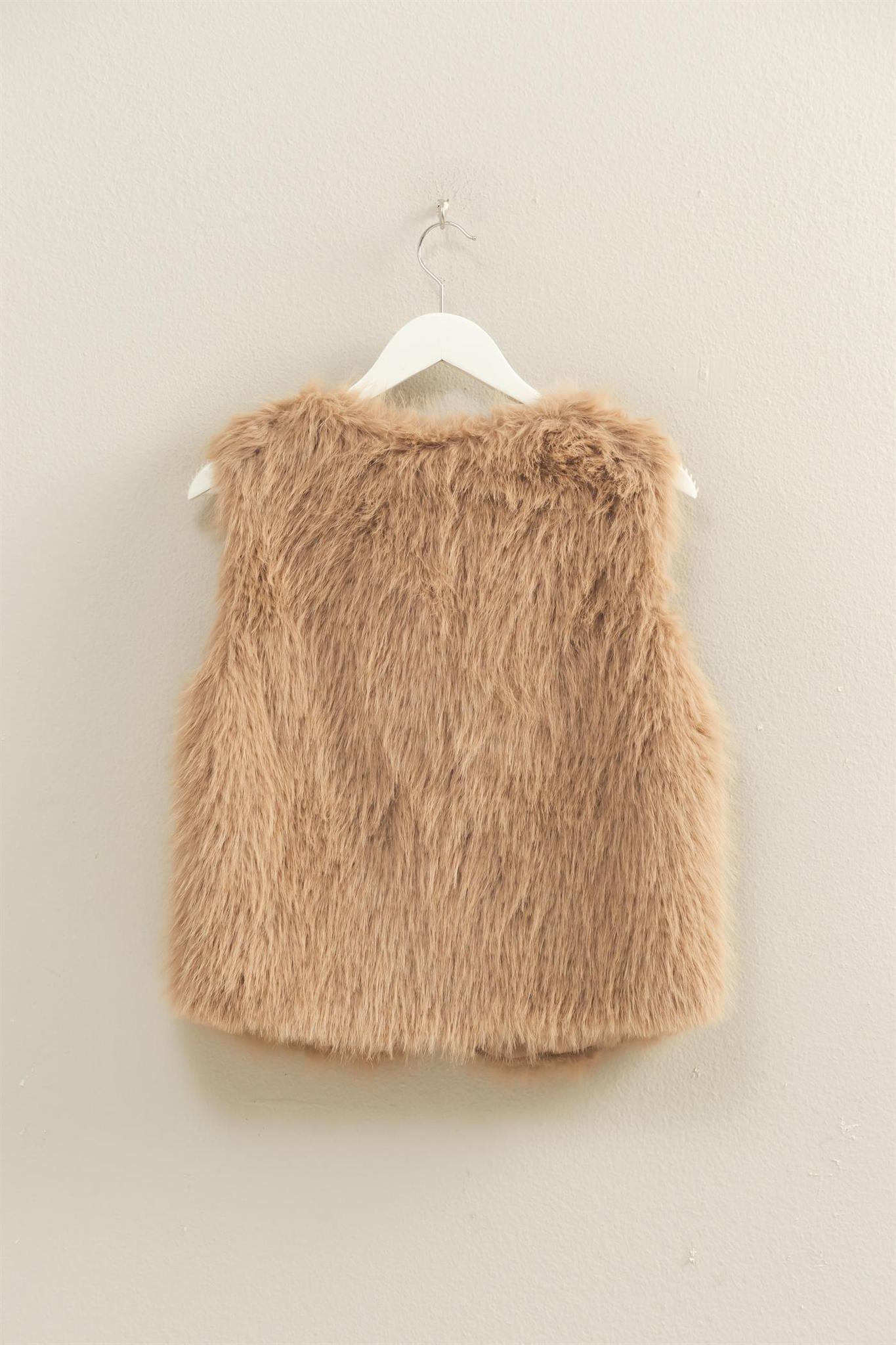 Taupe Faux Fur Open Vest