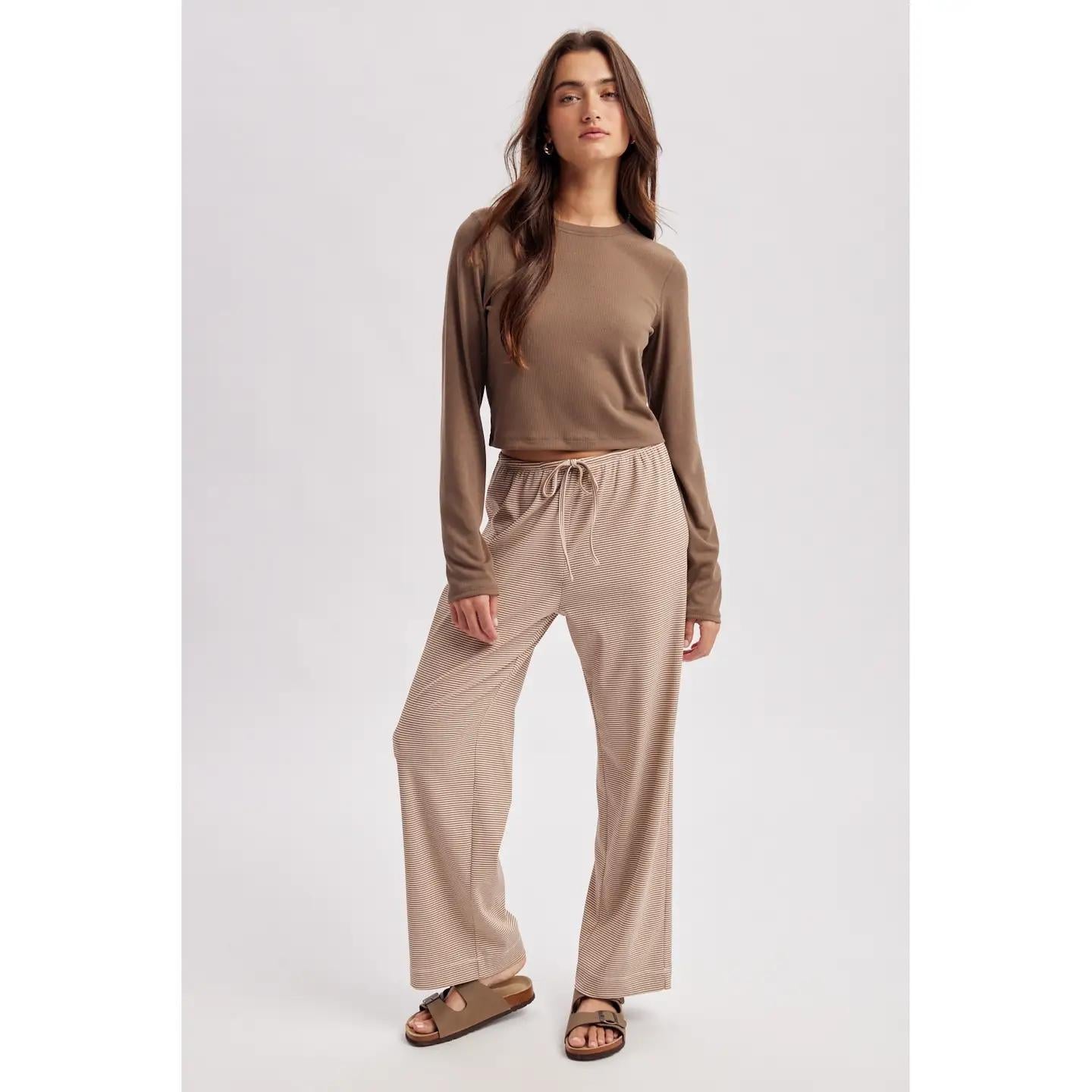 Mocha Striped Drawstring Knit Pants