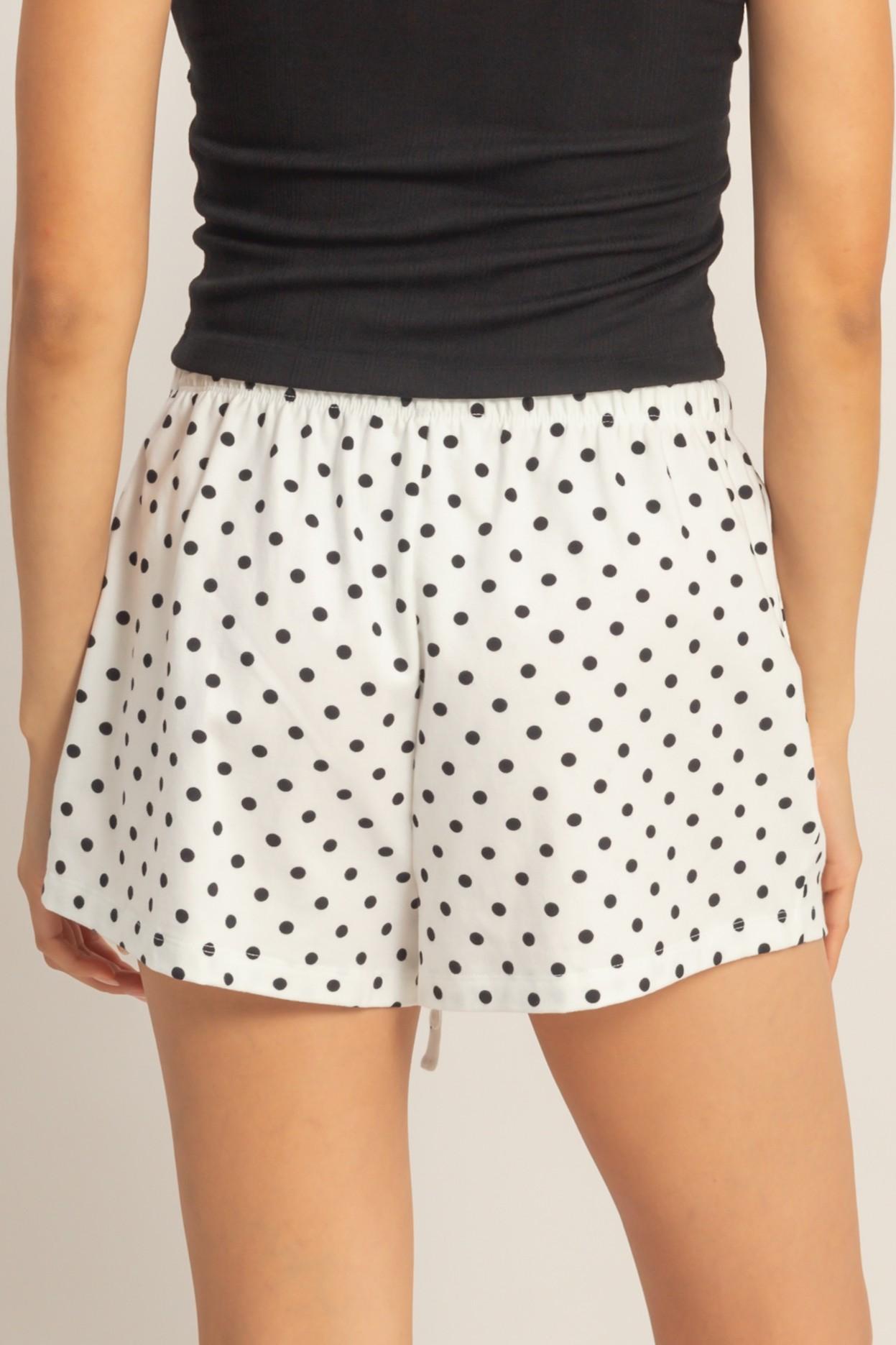 Polka Dot Drawstring Shorts - White