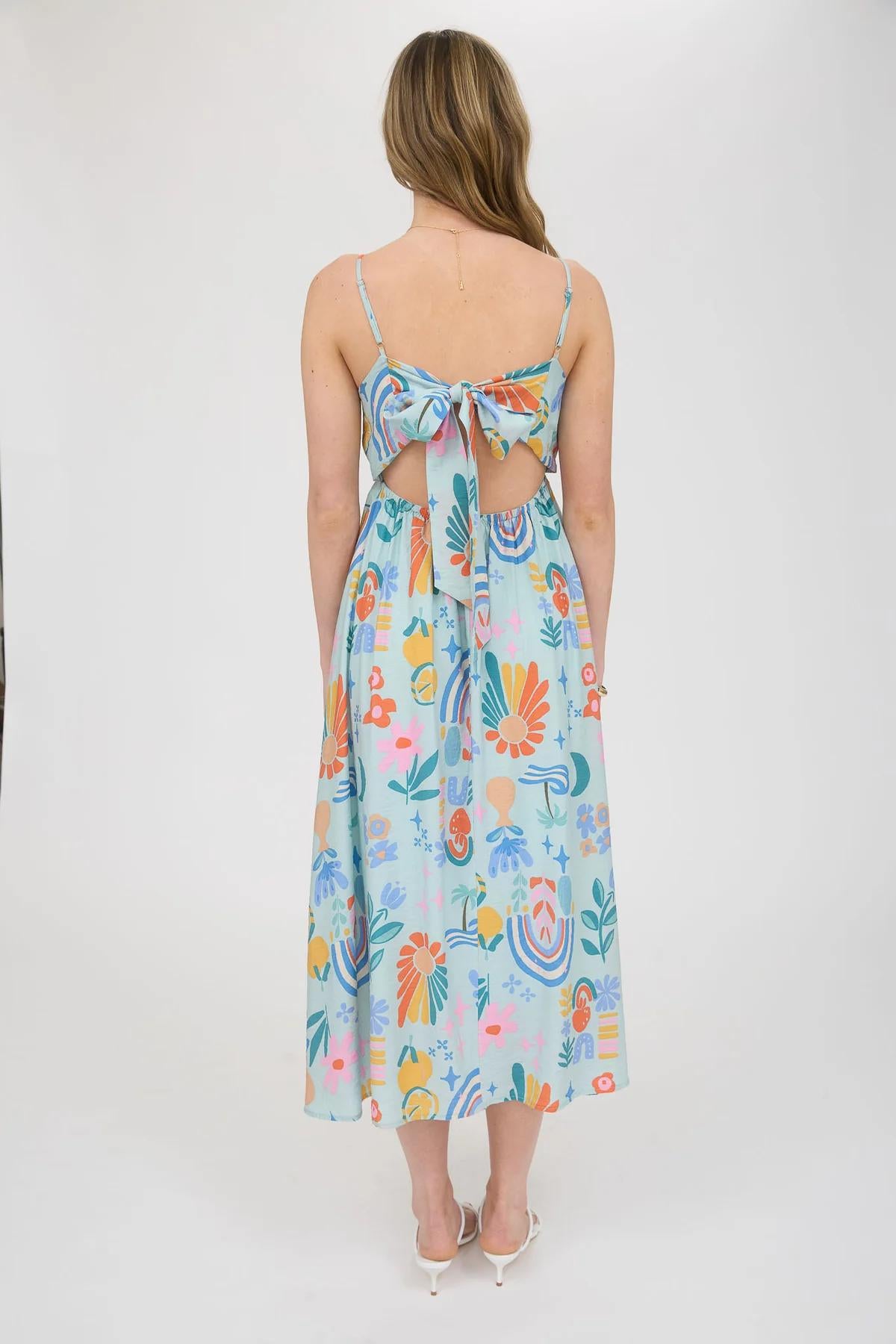 SUMMER PLEATED BACK BOW MIDI DRESS