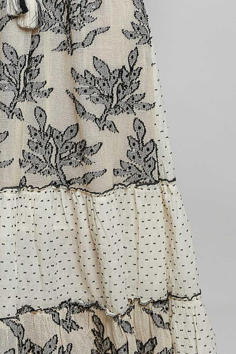 Handcrafted Touch Tassel Tie Smocked Waistband Maxi Dress