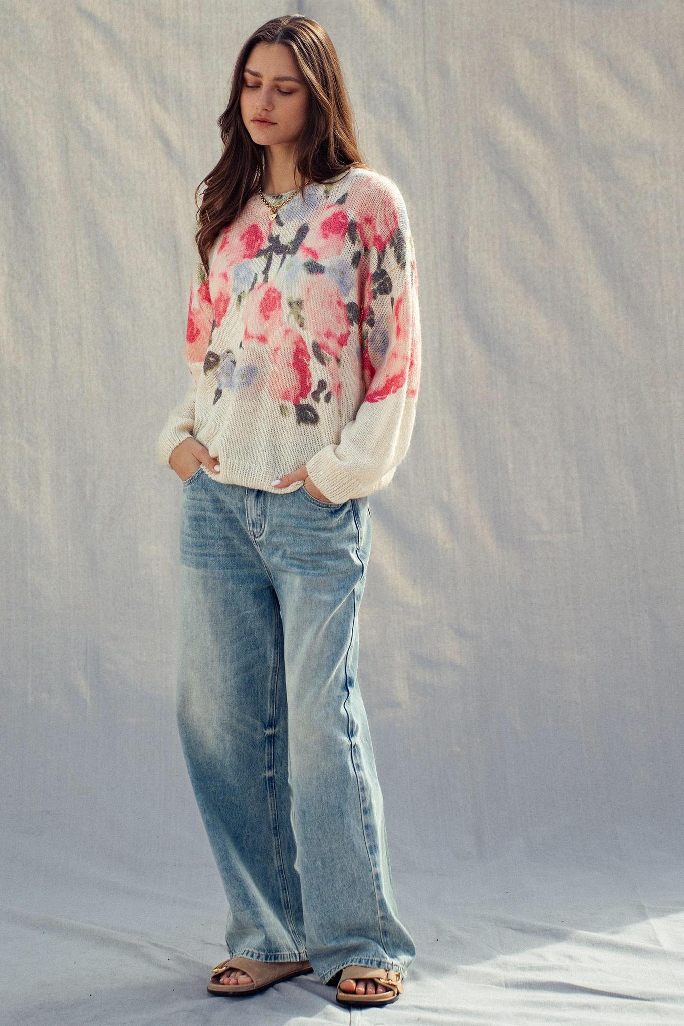 Rosewater Dream Floral Gold-Dust Sweater
