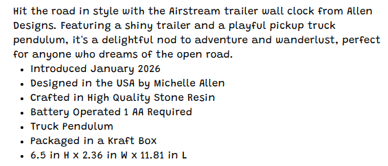 Allen Designs - Airstream Wall Clock