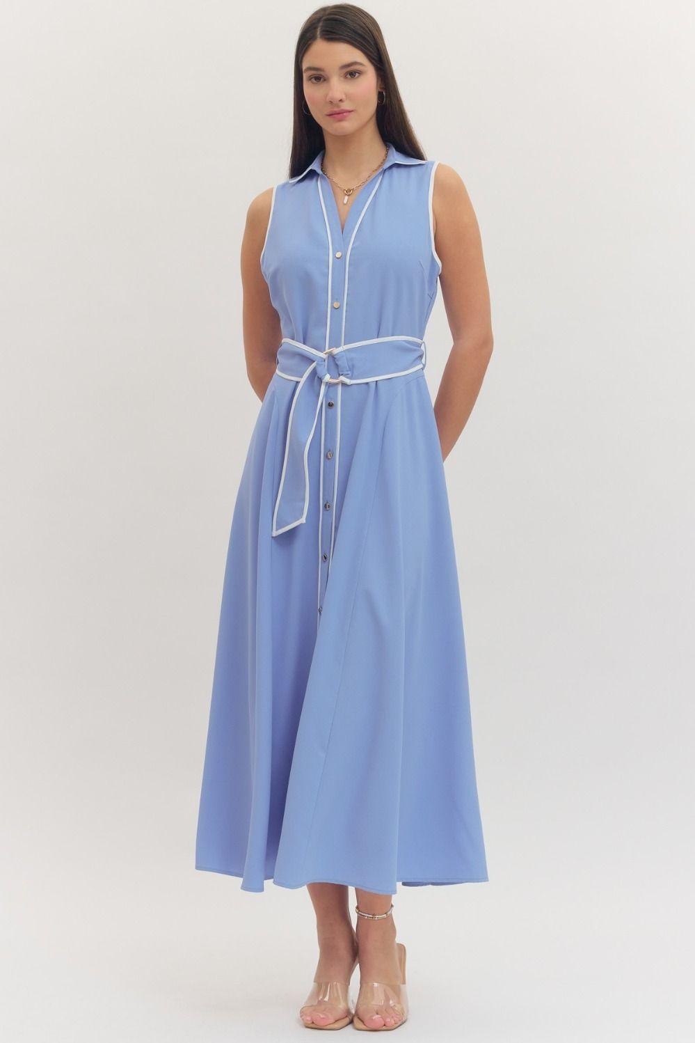 Chambray Midi Button Up Sleeveless Dress
