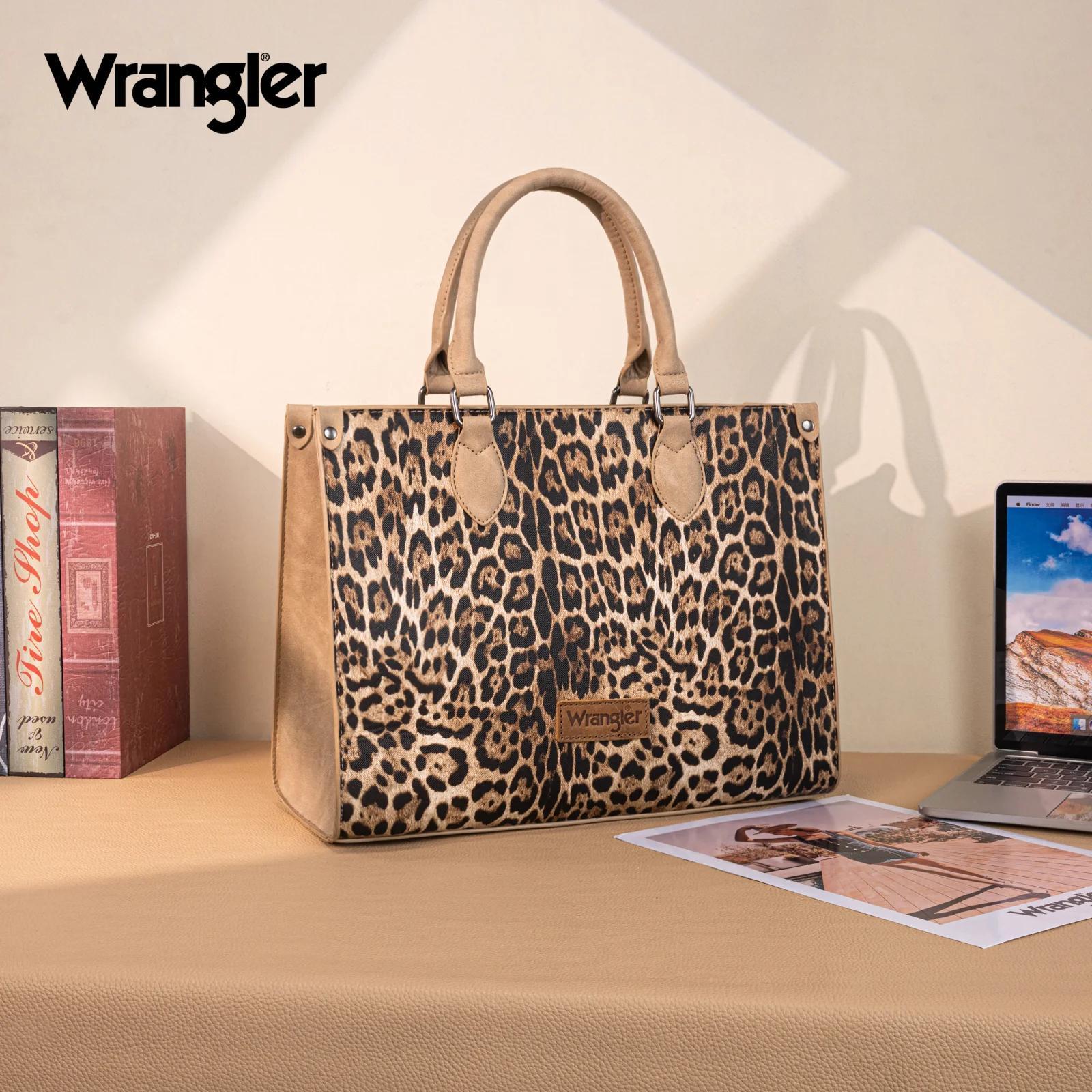 Wrangler Leopard Print Wide Tote Bag/Crossbody - Tan