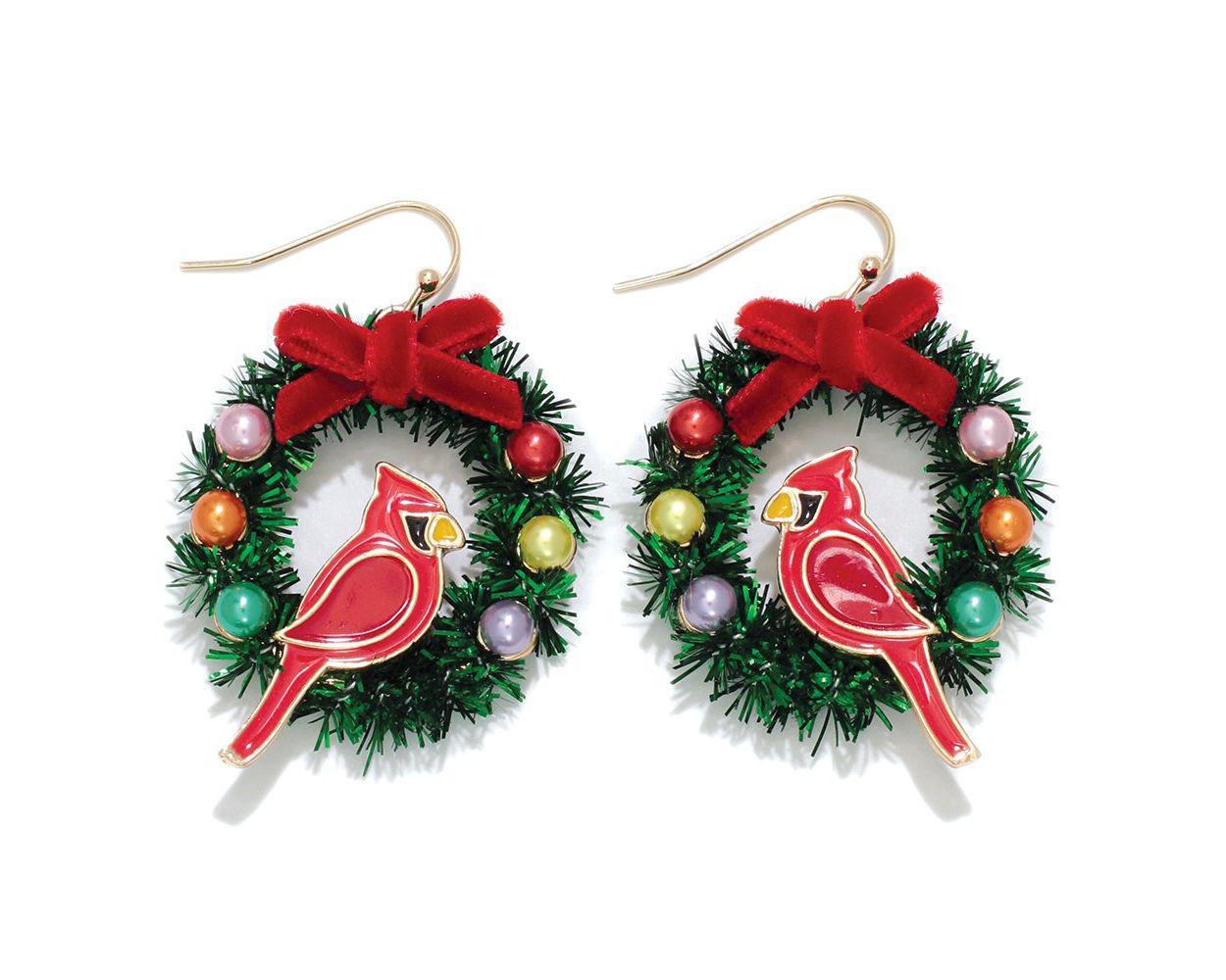 Whimsical Cardinal Wreath Earrings