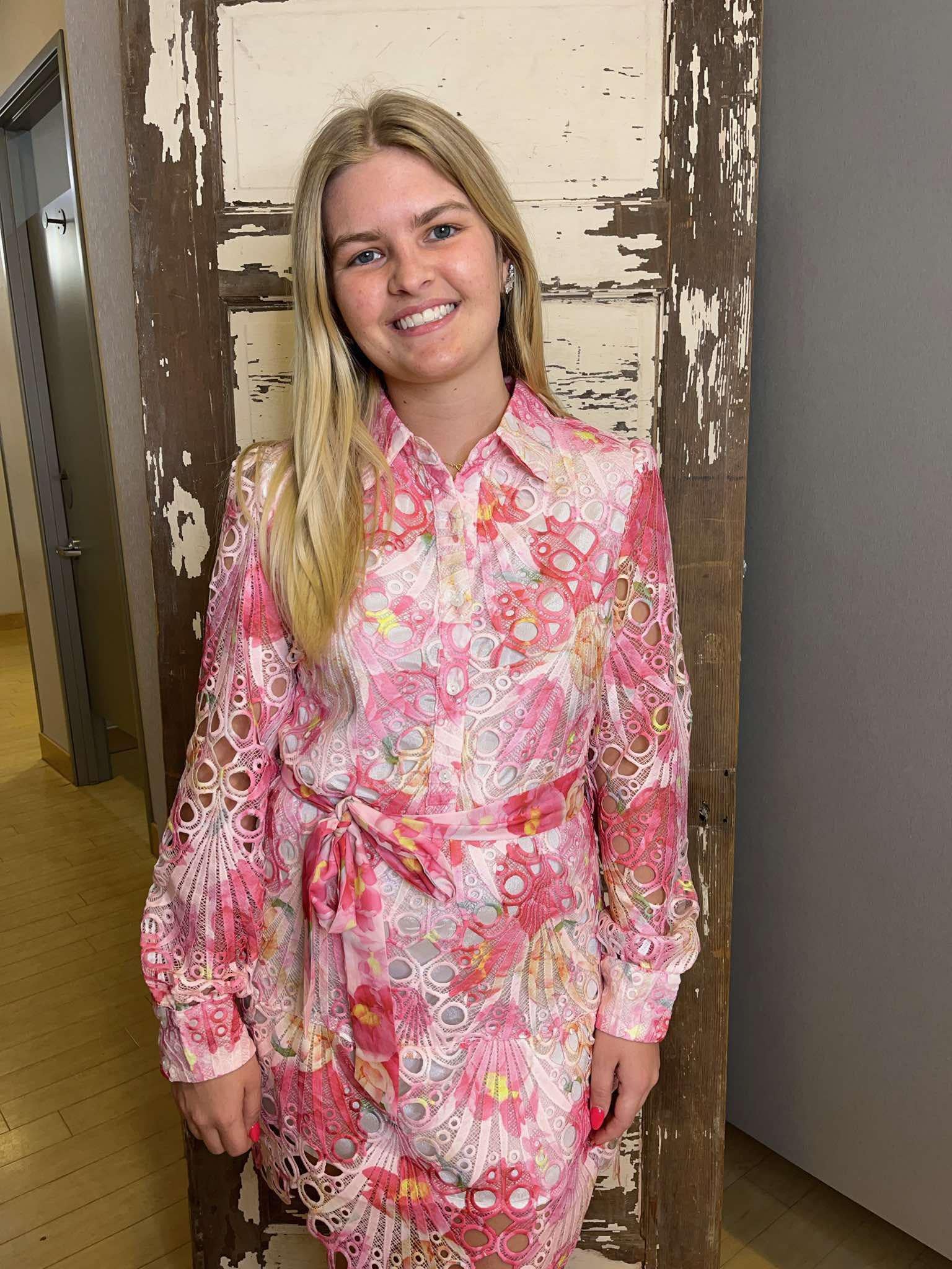 Pink Eyelet Long Sleeve Dress