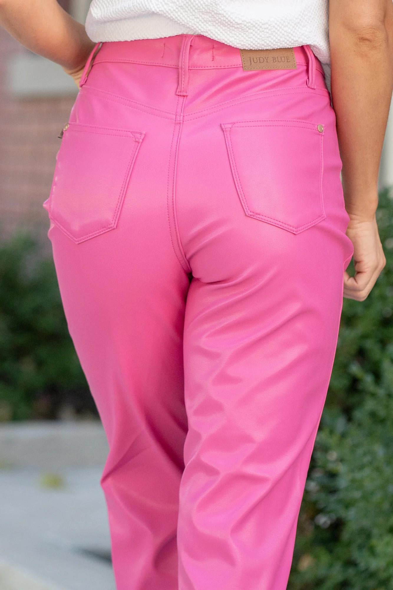 Judy Blue Pink Leather Straight Pants