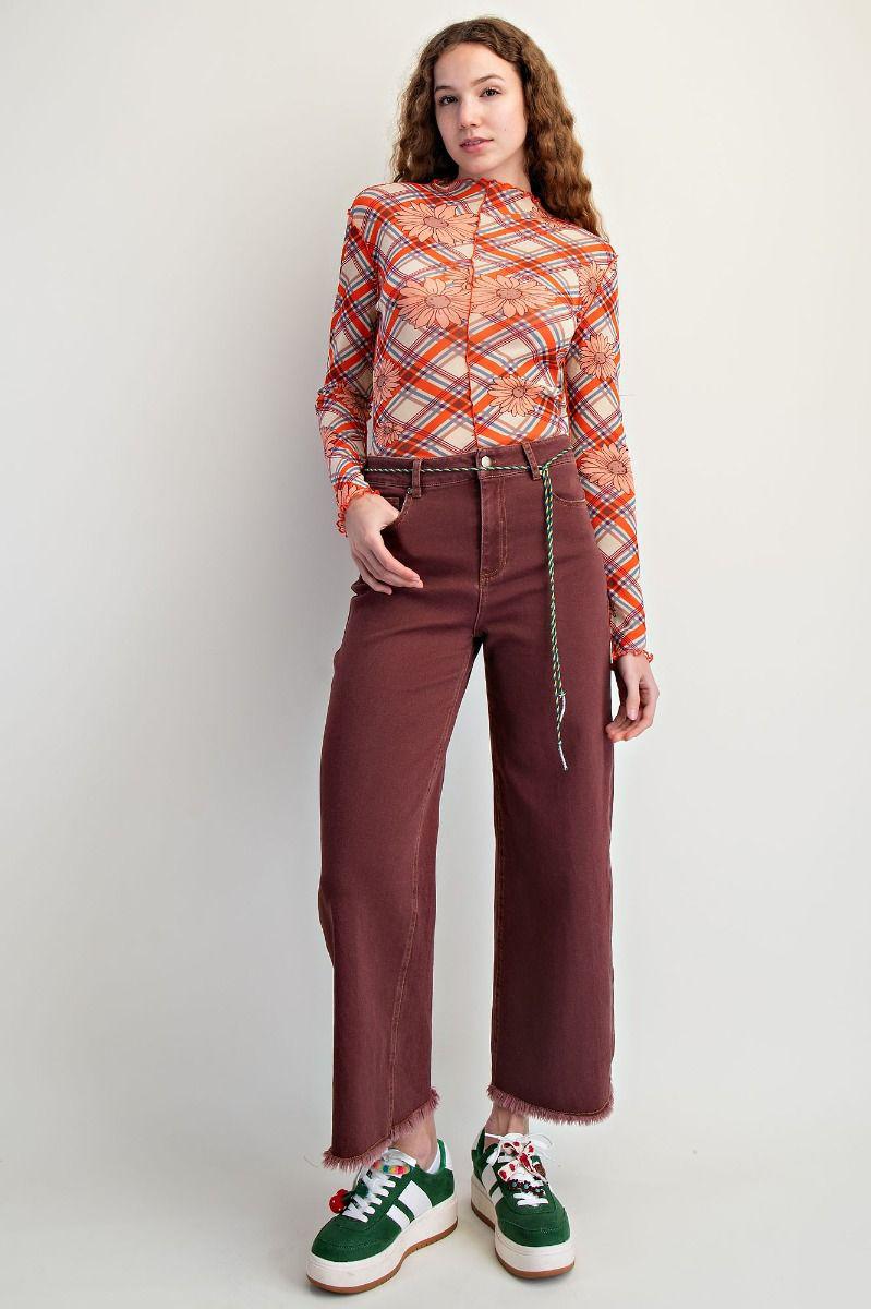 Vintage Wine Frayed Washed Jeans