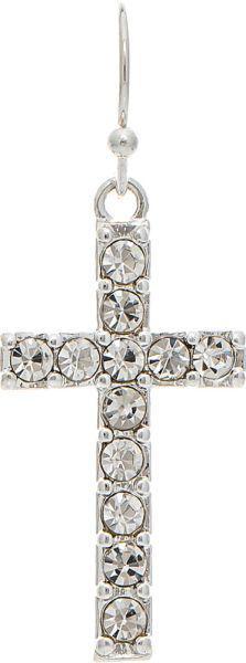 Silver Channel Set Crystal Cross Earring